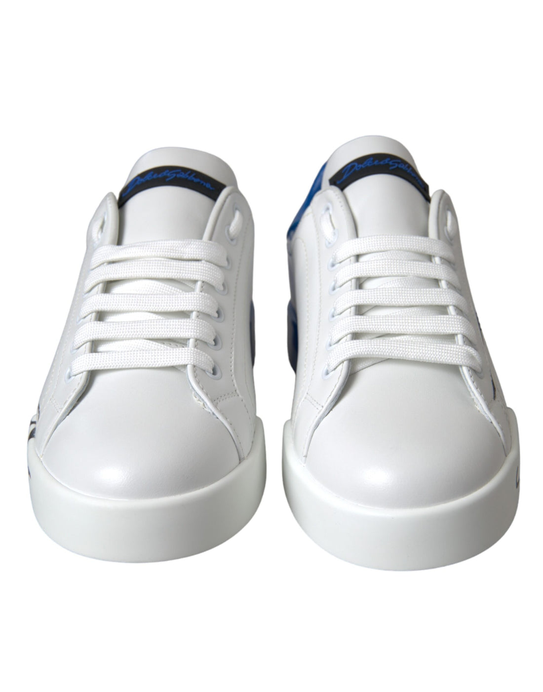 Dolce &amp; Gabbana Weiß Blau Leder Logo Low Top Sneakers Schuhe