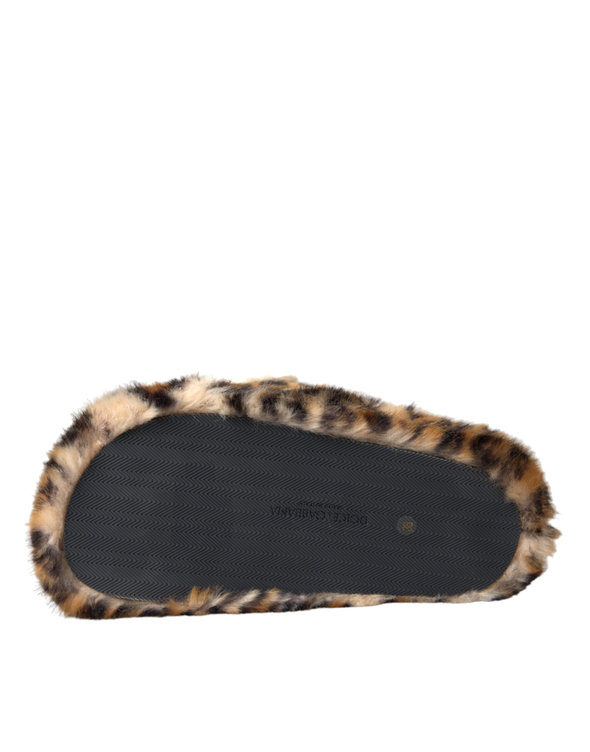 Dolce &amp; Gabbana Braune Tiger-Hausschuhe, flache Sandalen, Schuhe