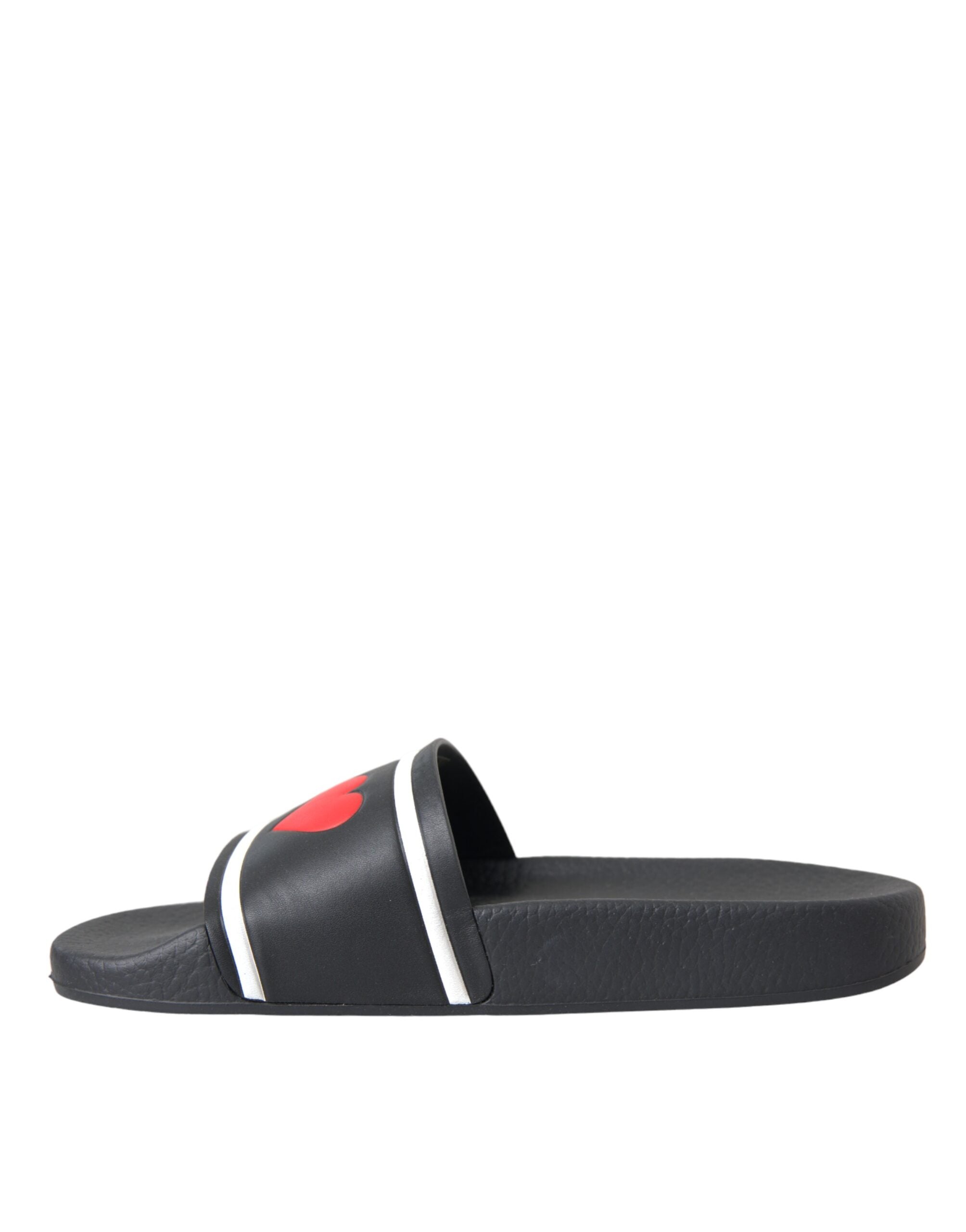 Dolce &amp; Gabbana Schwarze Leder I Love D&amp;G Sandalen Slides Schuhe