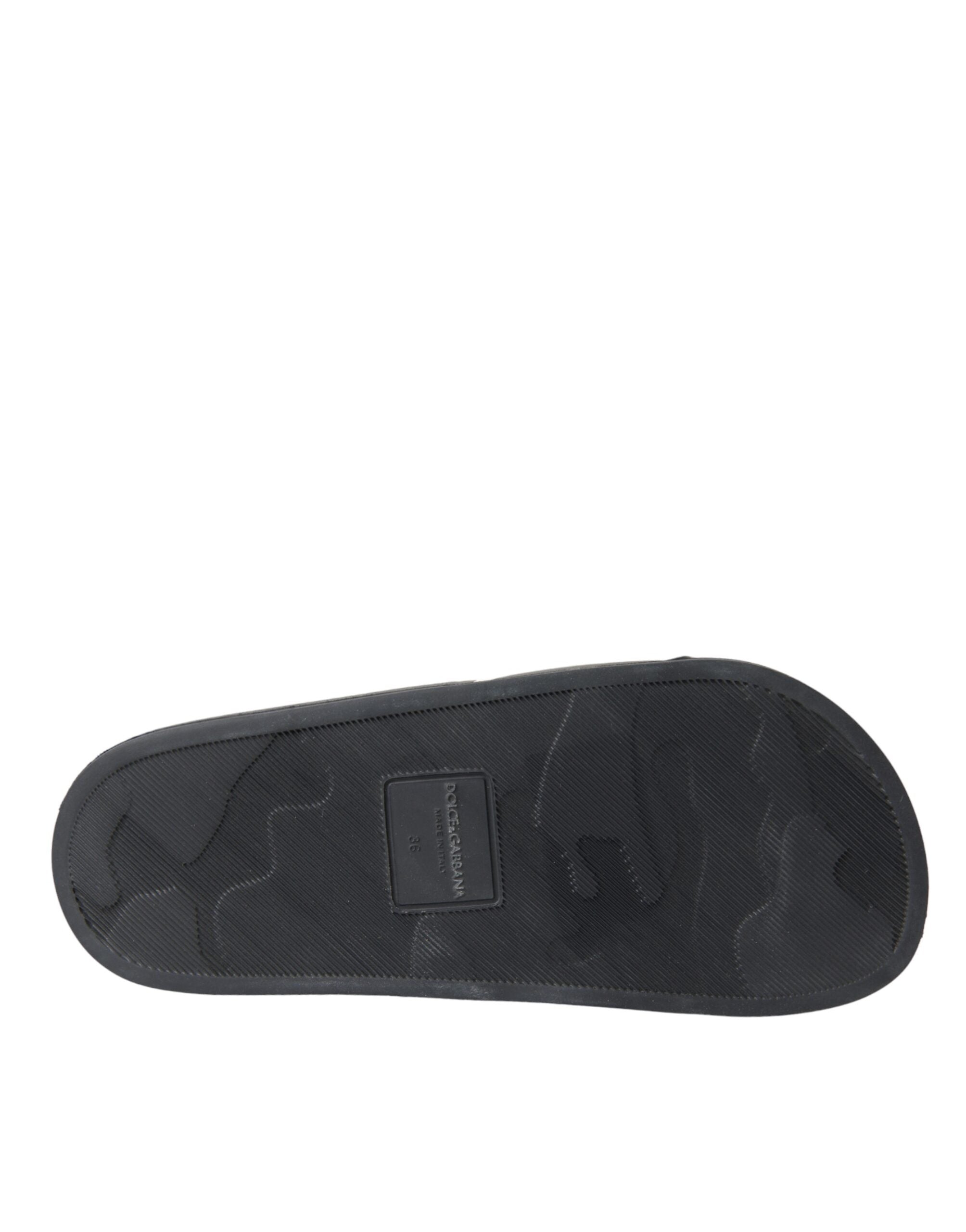 Dolce &amp; Gabbana Schwarze Leder I Love D&amp;G Sandalen Slides Schuhe