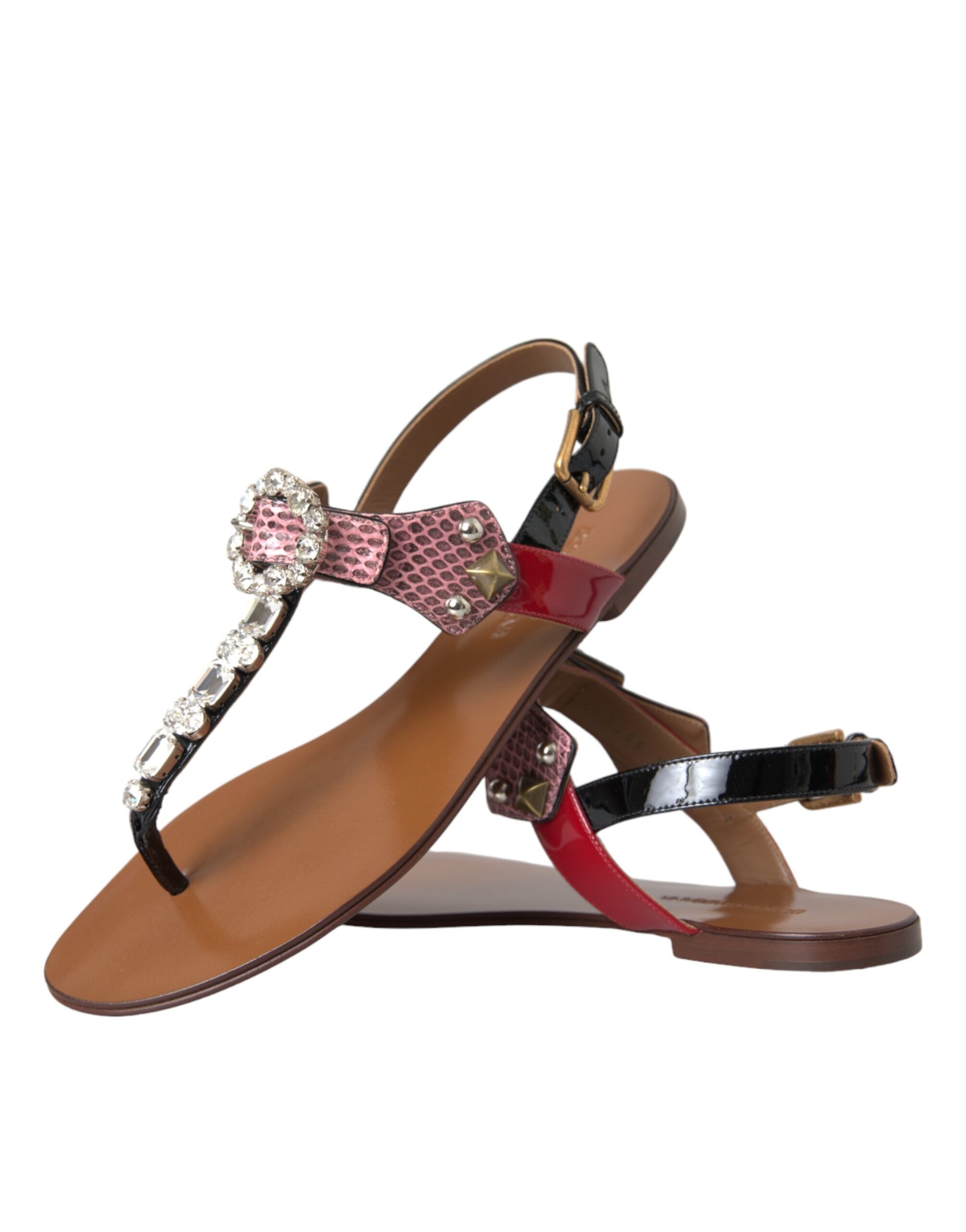 Dolce &amp; Gabbana Mehrfarbige Kristallsandalen Flip-Flops Schuhe