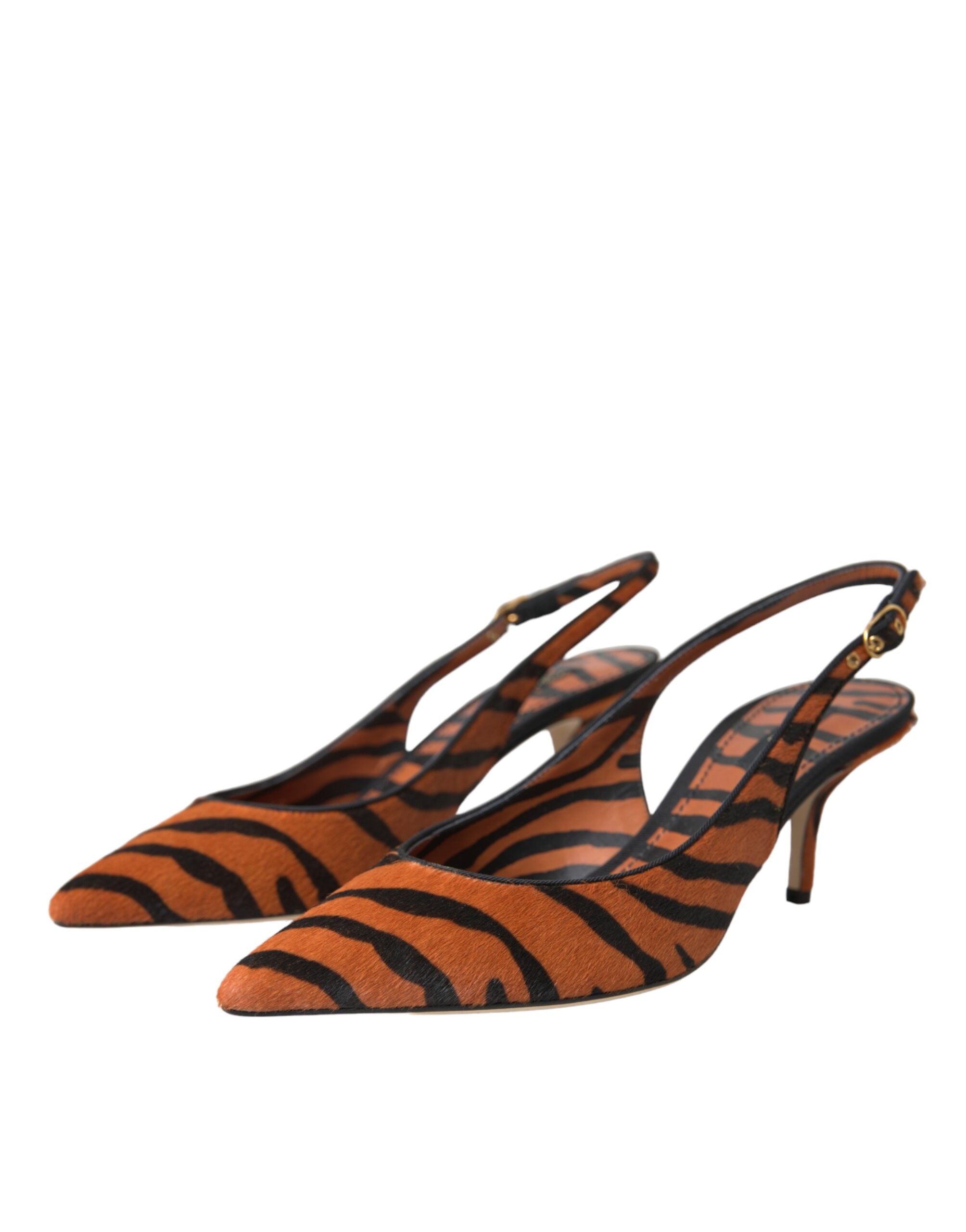 Dolce &amp; Gabbana – Slingbacks aus Leder mit Zebramuster in Schwarz und Orange