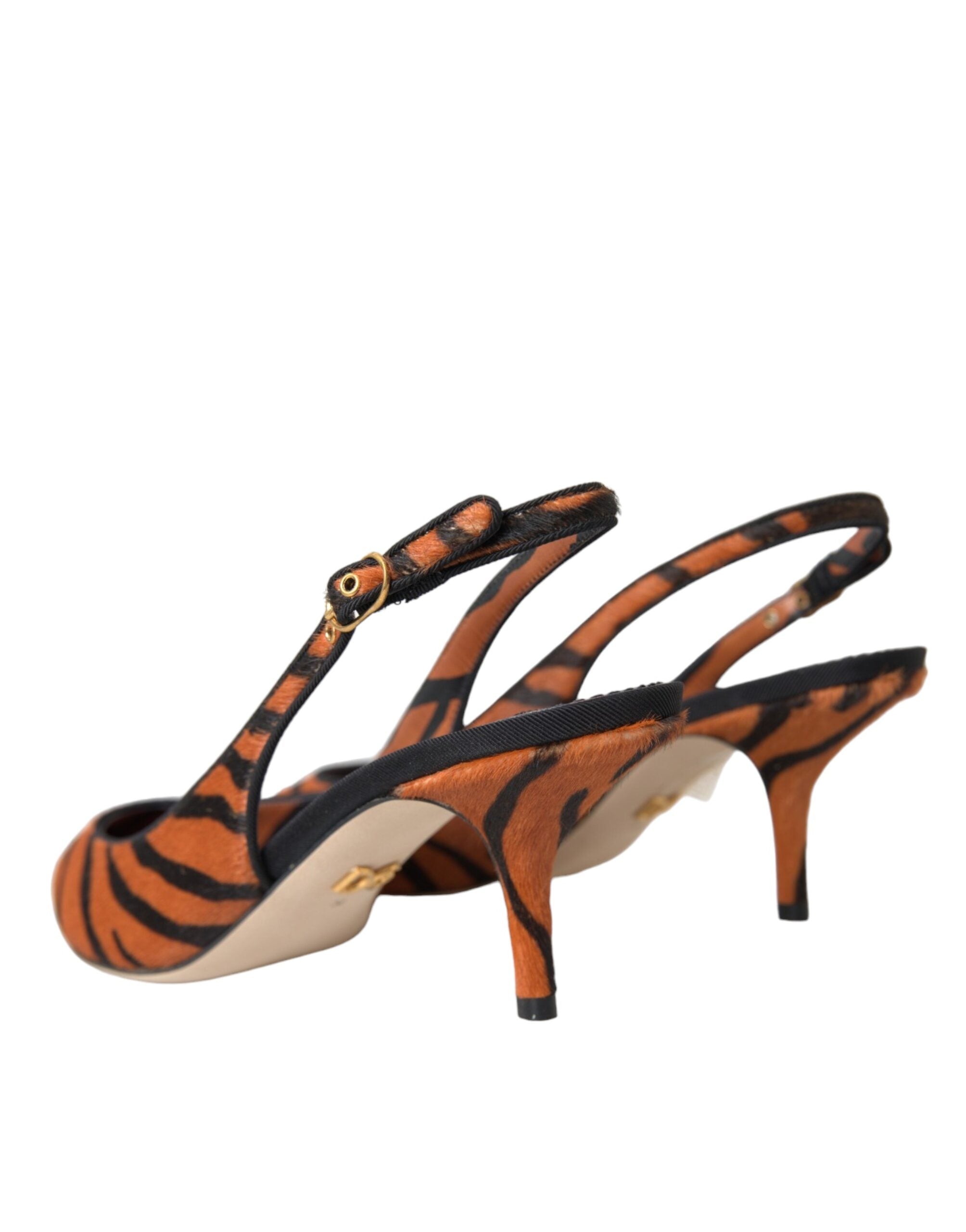 Dolce &amp; Gabbana – Slingbacks aus Leder mit Zebramuster in Schwarz und Orange