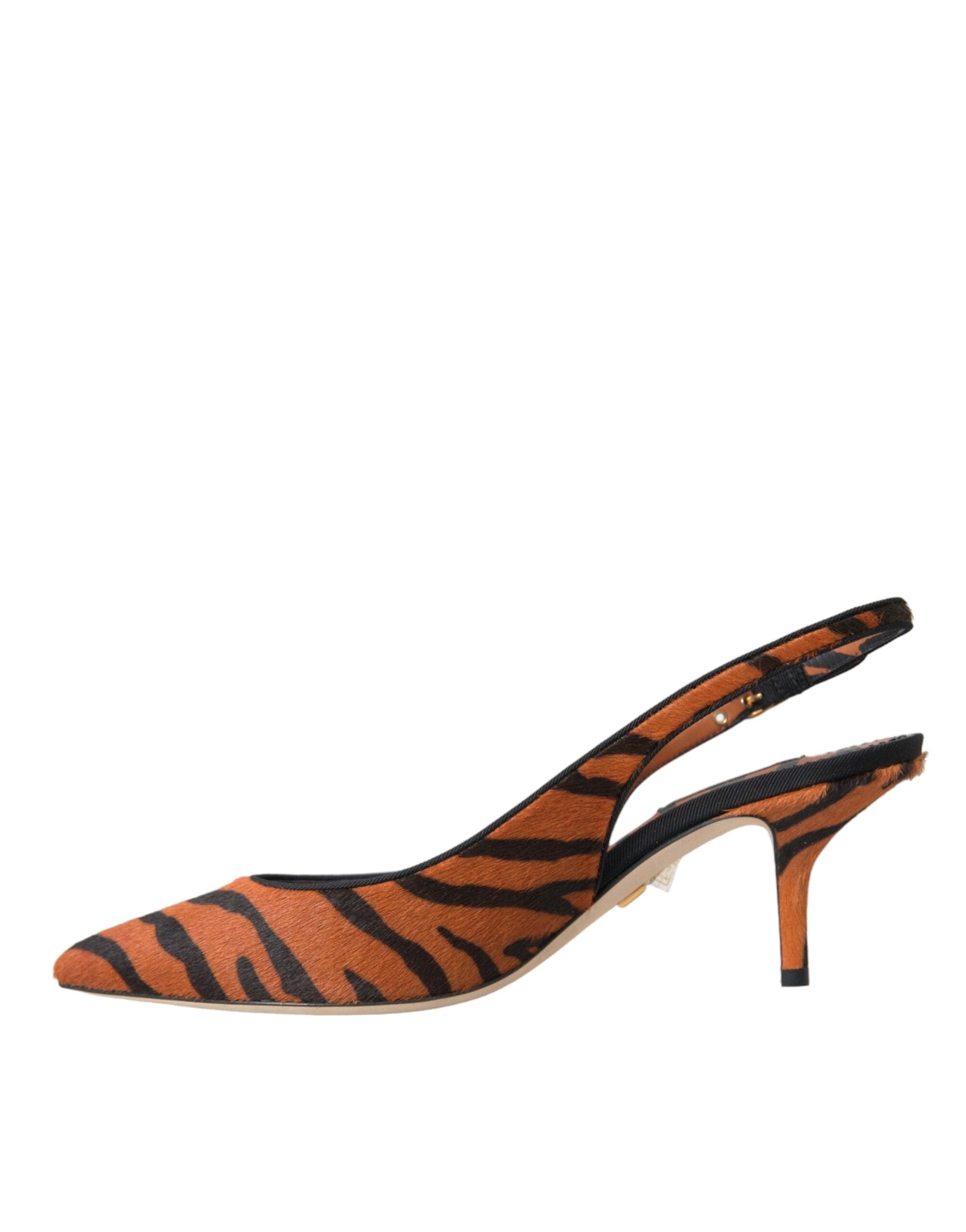 Dolce &amp; Gabbana – Slingbacks aus Leder mit Zebramuster in Schwarz und Orange