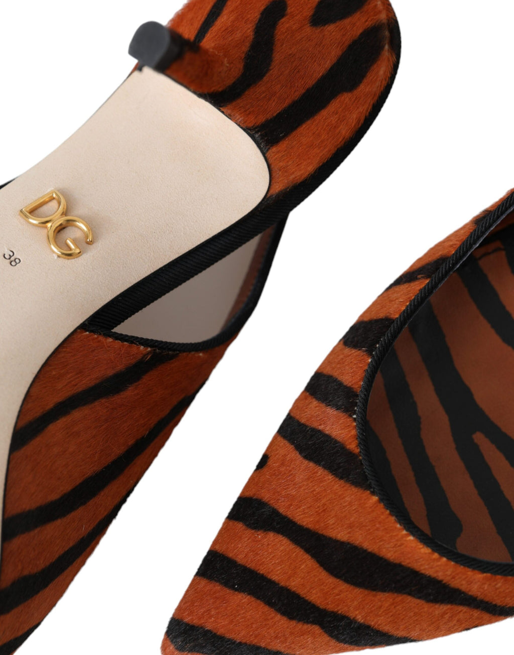 Dolce &amp; Gabbana – Slingbacks aus Leder mit Zebramuster in Schwarz und Orange