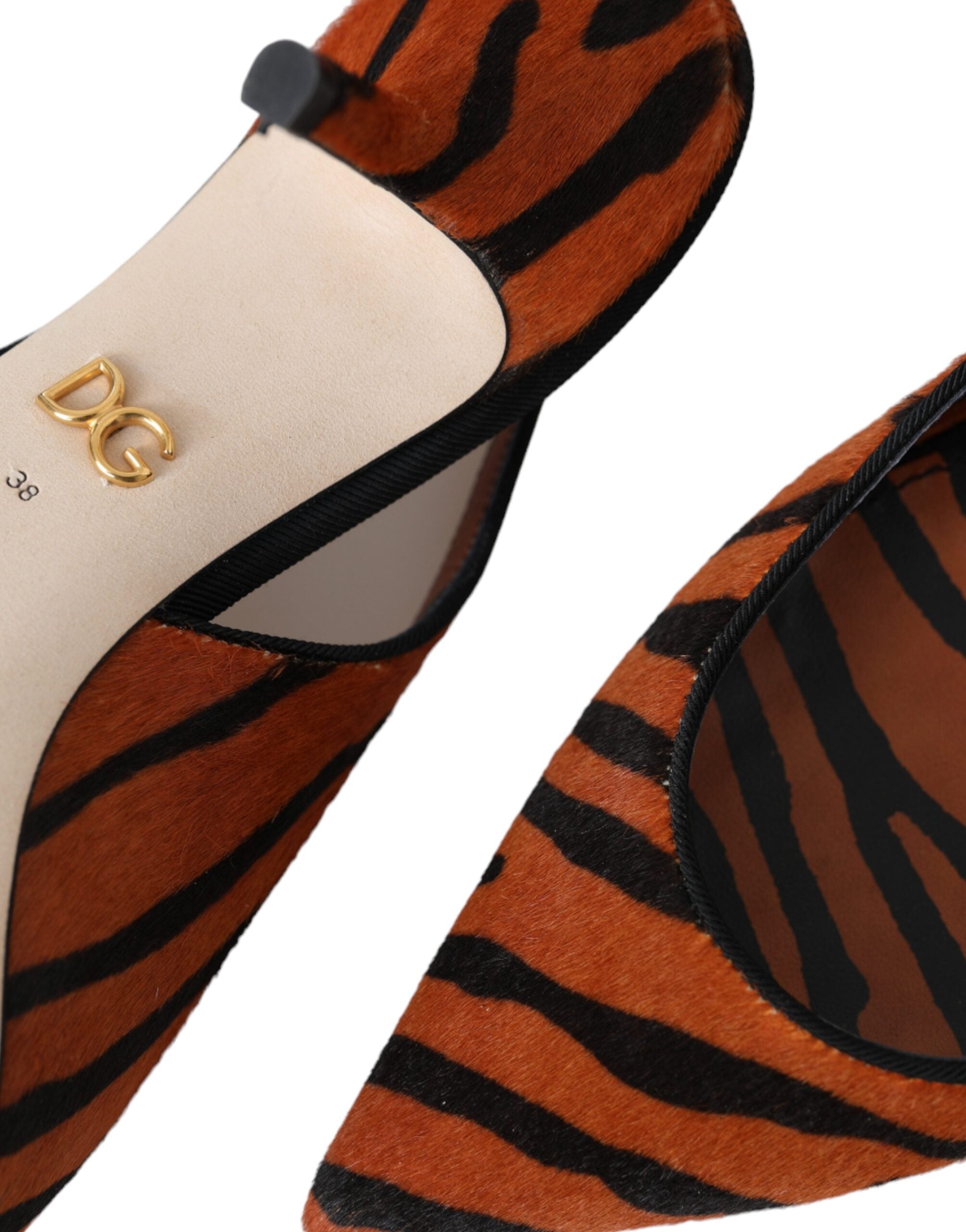 Dolce &amp; Gabbana – Slingbacks aus Leder mit Zebramuster in Schwarz und Orange