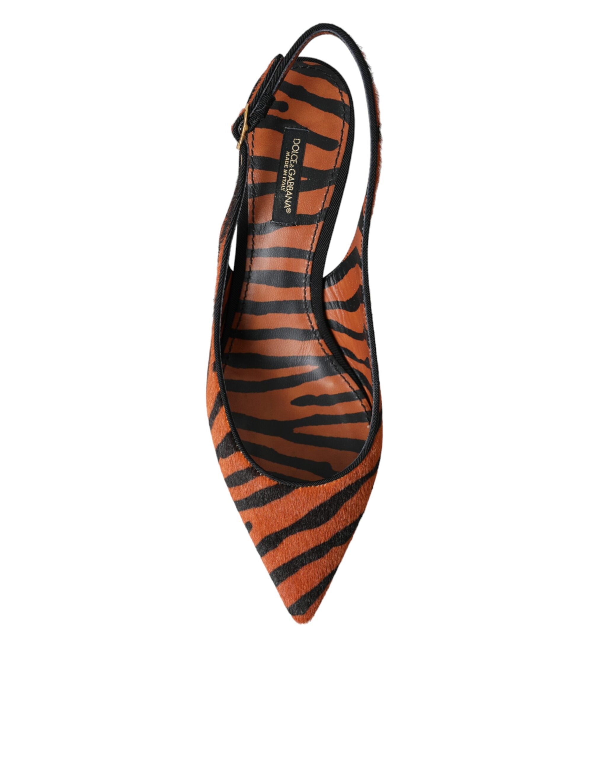 Dolce &amp; Gabbana – Slingbacks aus Leder mit Zebramuster in Schwarz und Orange