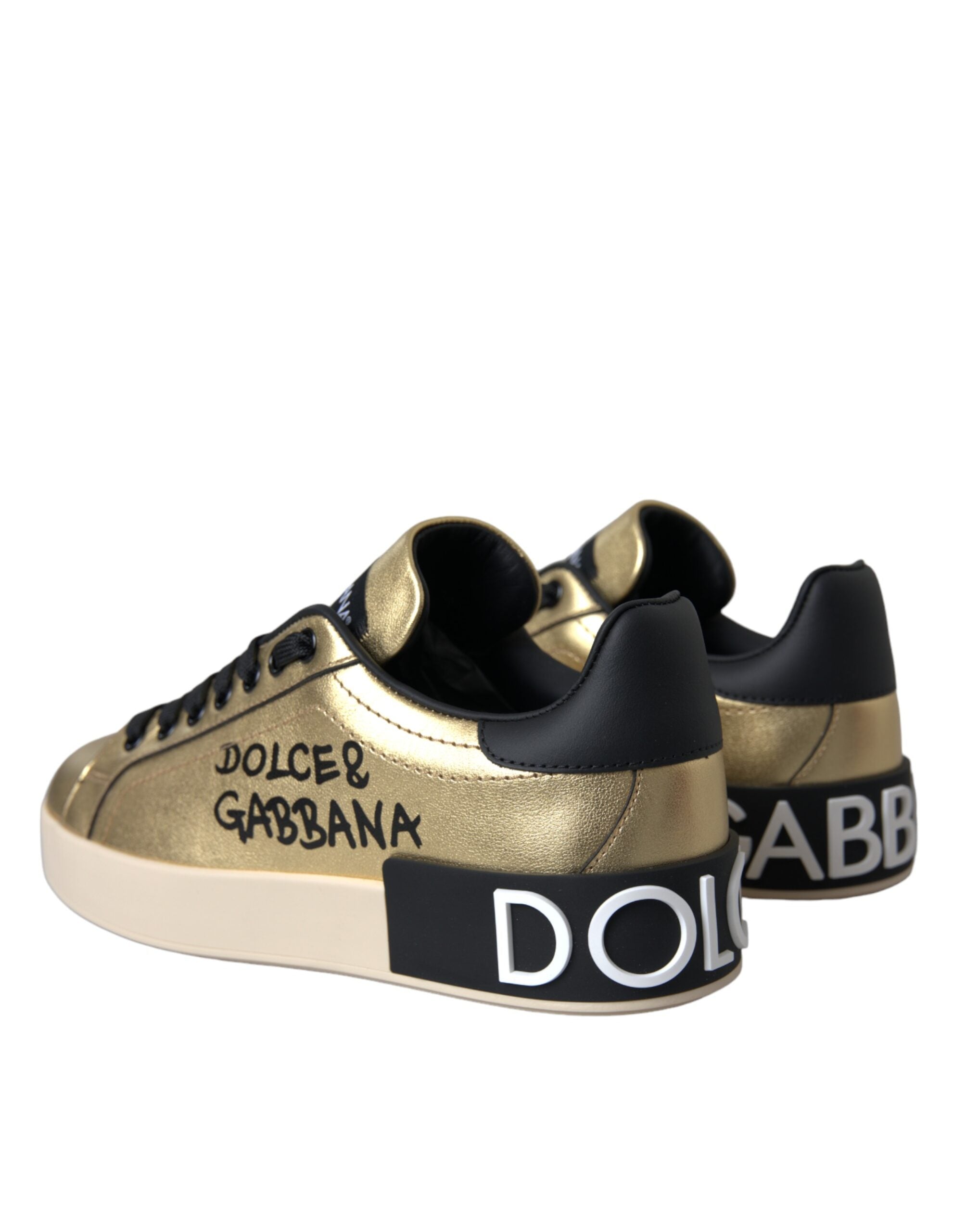Dolce &amp; Gabbana Sneakers Portofino aus goldenem Kalbsleder Damen Schuhe