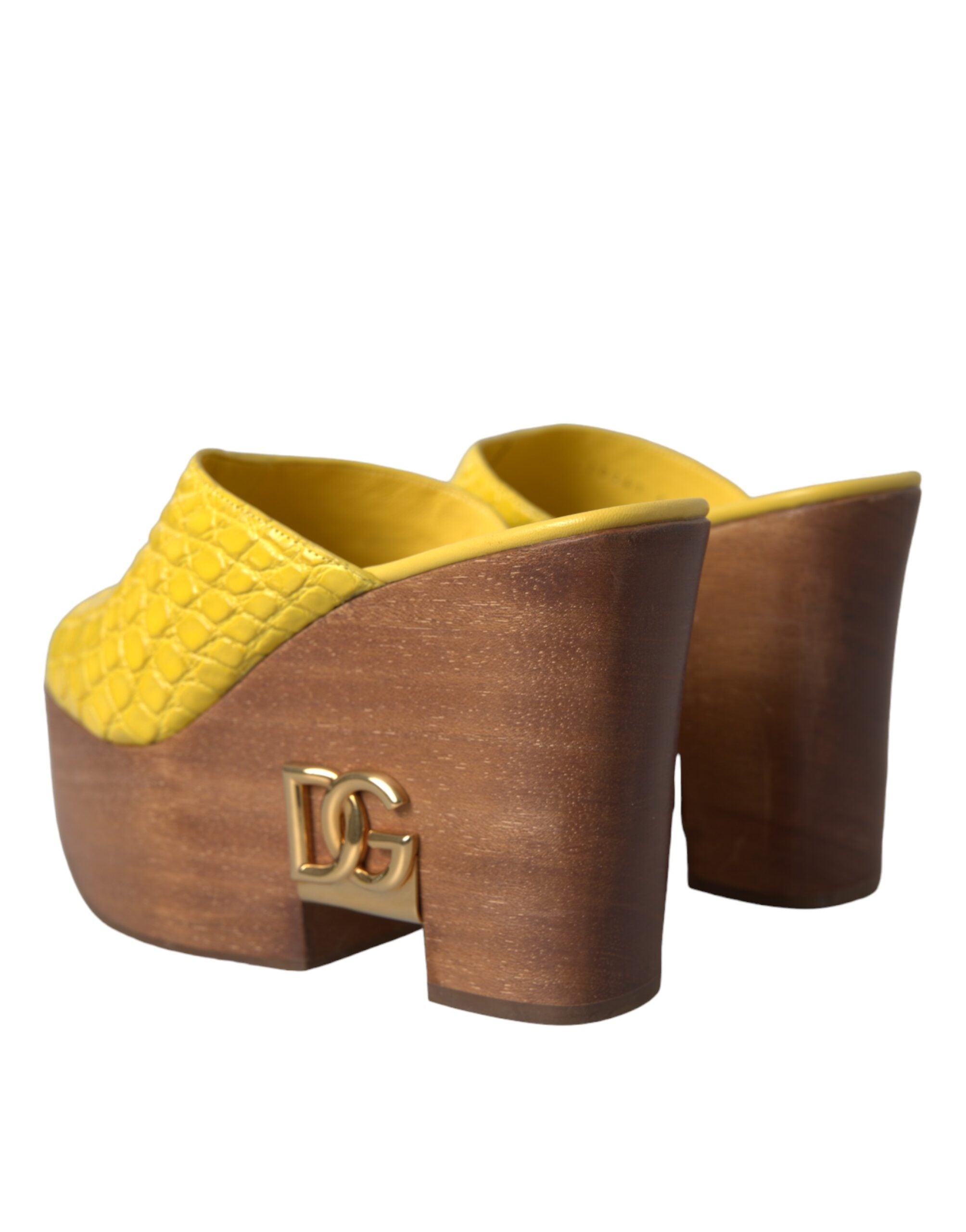 Dolce &amp; Gabbana – Pantoletten mit Keilabsatz aus gelbem Leder und Holz