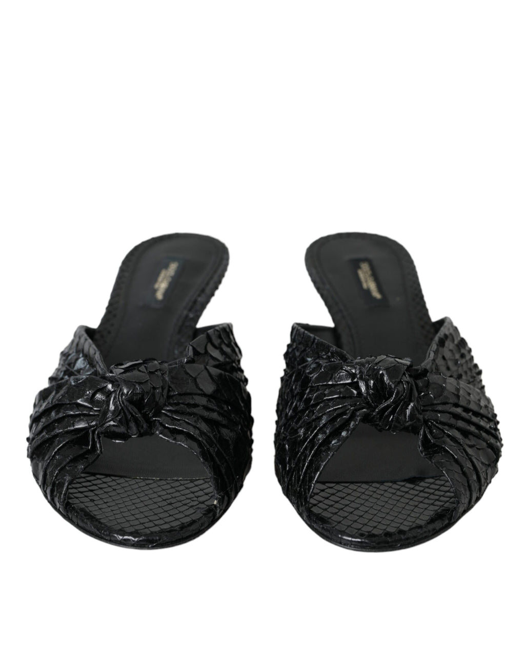 Dolce &amp; Gabbana – Schwarze Pantoletten aus exotischem Leder mit Absatz