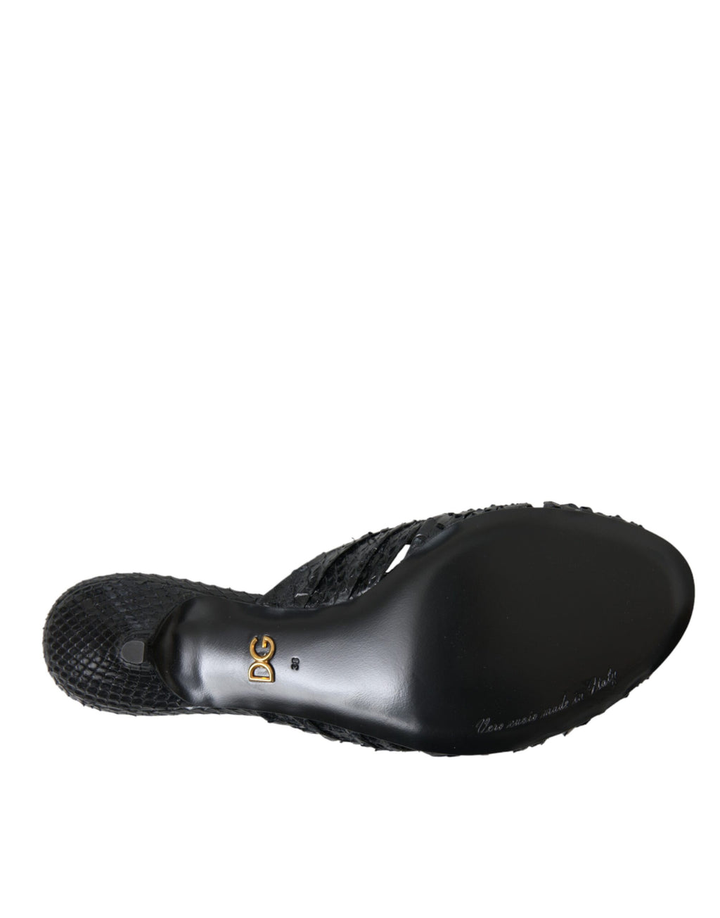 Dolce &amp; Gabbana – Schwarze Pantoletten aus exotischem Leder mit Absatz