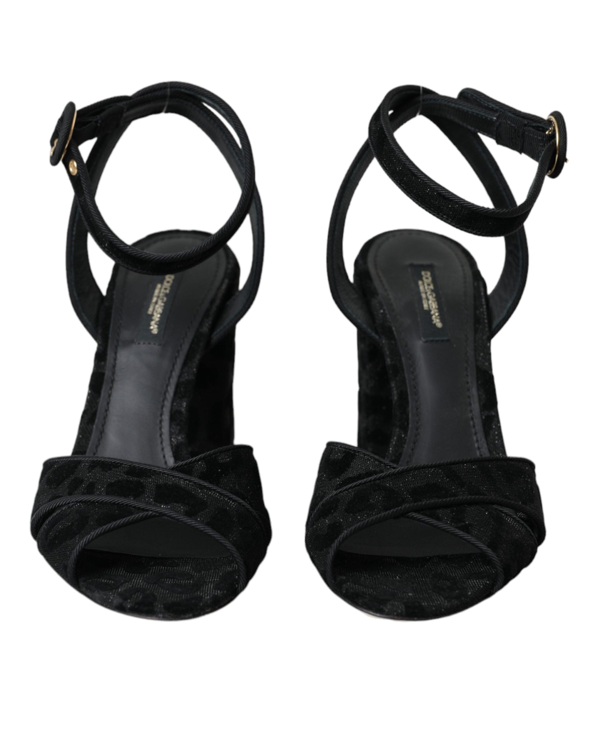 Dolce &amp; Gabbana Schwarze Sandalen aus Wildleder mit Leopardenmuster