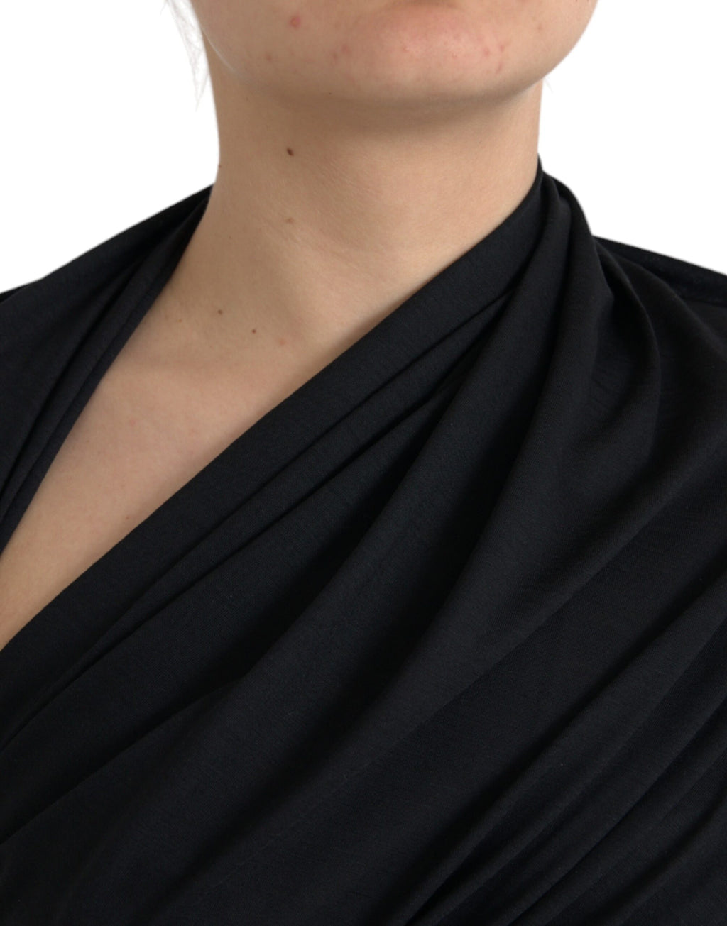 Dolce &amp; Gabbana – Asymmetrisches Langarm-Top aus schwarzer Wolle mit Cut-outs