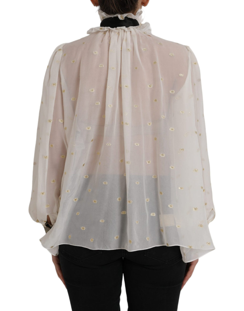 Dolce &amp; Gabbana Blusentop aus Seidenmischung mit Ascot-Kragen in Off-White