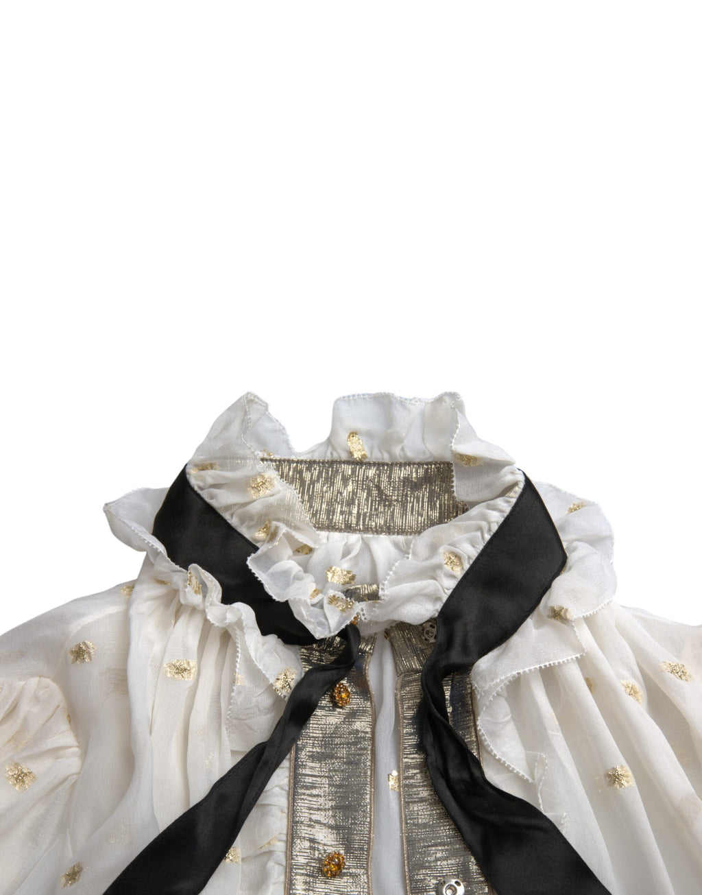 Dolce &amp; Gabbana Blusentop aus Seidenmischung mit Ascot-Kragen in Off-White