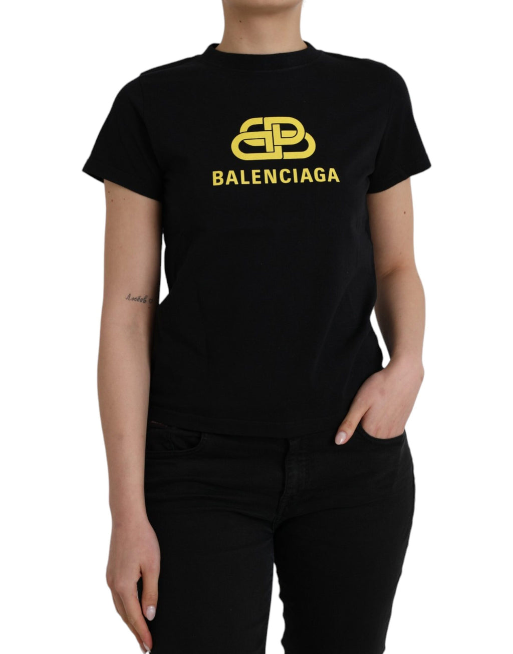 Balenciaga – Schwarzes T-Shirt aus Baumwolle mit Rundhalsausschnitt und kurzen Ärmeln und Logo-Print
