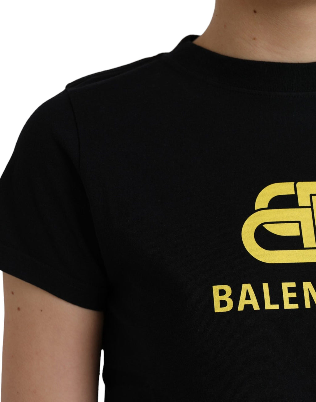 Balenciaga – Schwarzes T-Shirt aus Baumwolle mit Rundhalsausschnitt und kurzen Ärmeln und Logo-Print