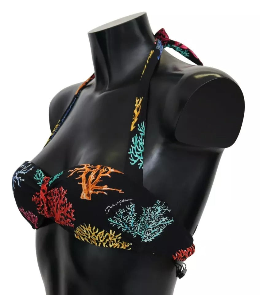 Dolce &amp; Gabbana Schwarz Korallen Print Badeanzug Beachwear Bikini Top