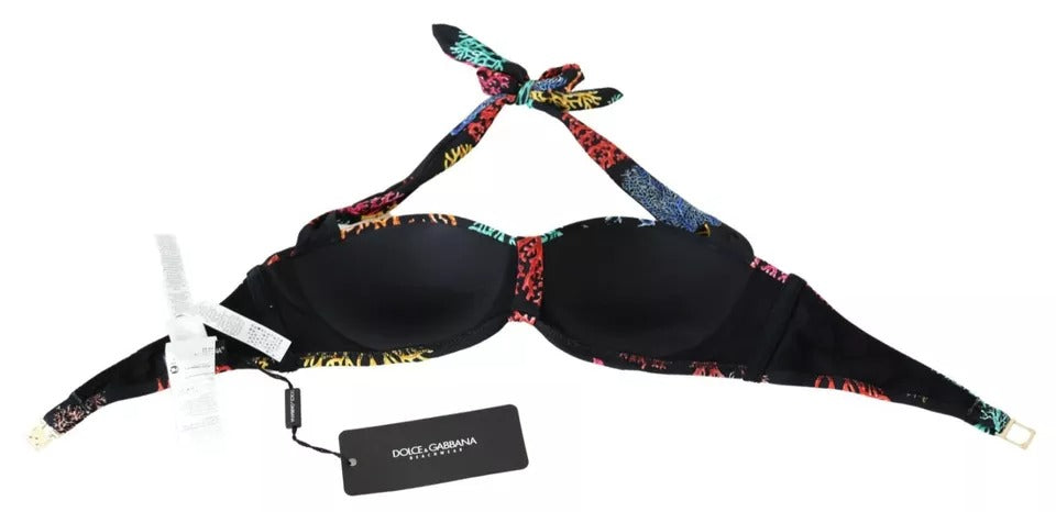 Dolce &amp; Gabbana Schwarz Korallen Print Badeanzug Beachwear Bikini Top