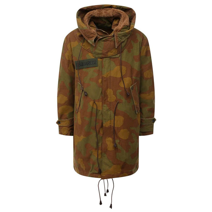 Dsquared² Parka mit Kapuze und Strukturmuster in Camouflage mit Lederdetails