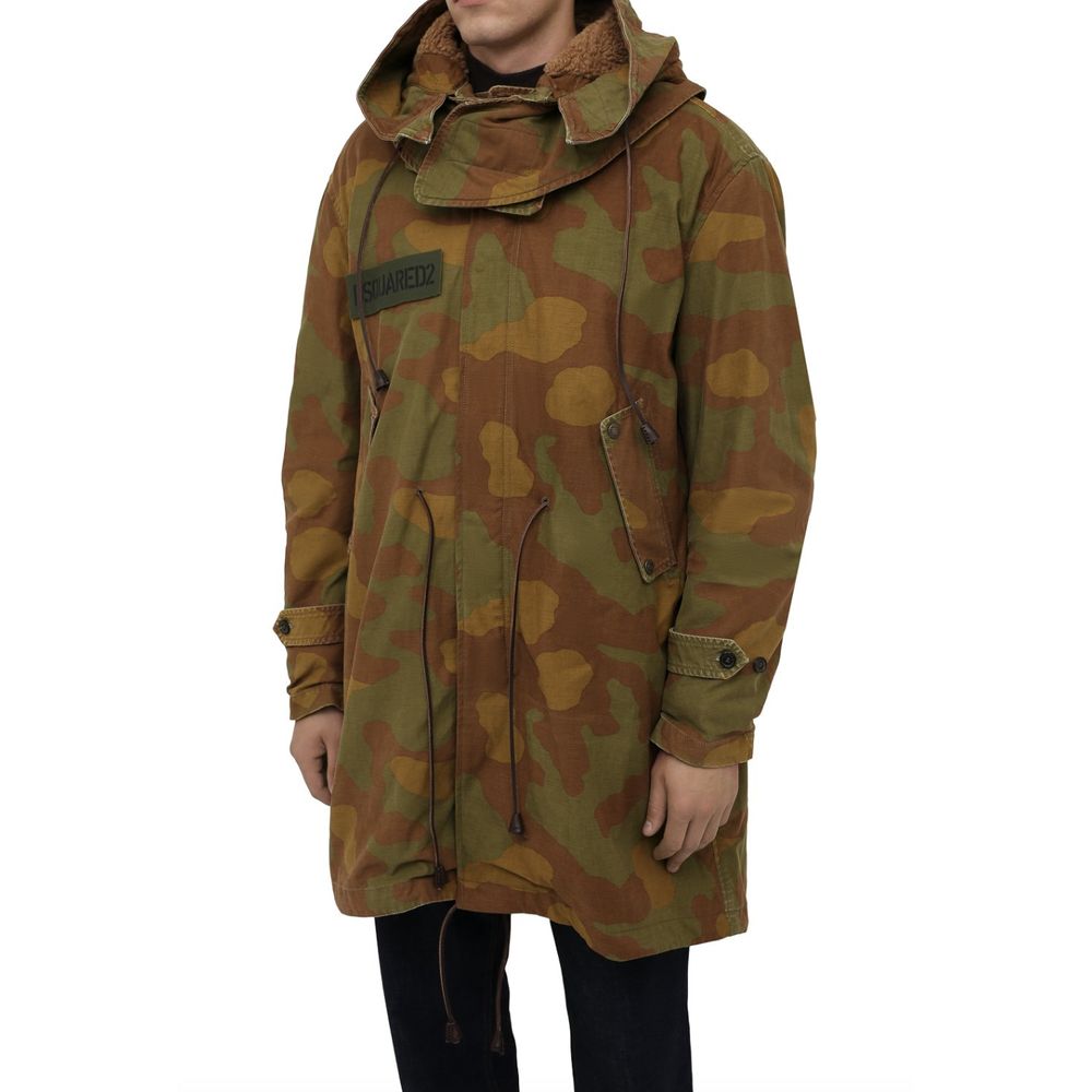 Dsquared² Parka mit Kapuze und Strukturmuster in Camouflage mit Lederdetails