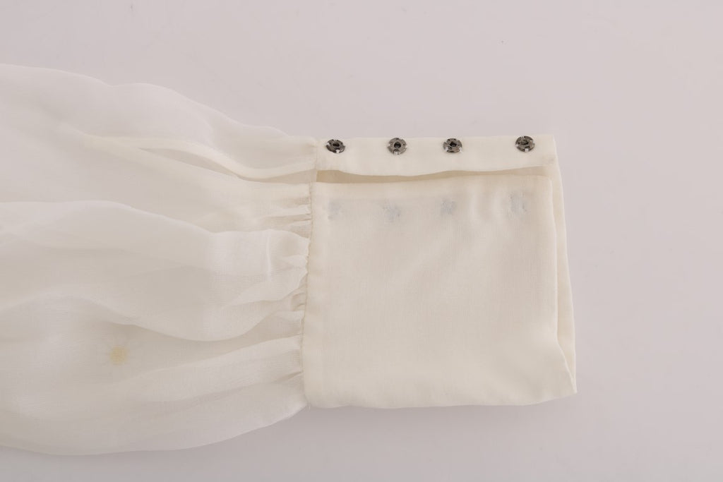 Dolce &amp; Gabbana Elegante weiße Seidenbluse mit Gänseblümchenmuster
