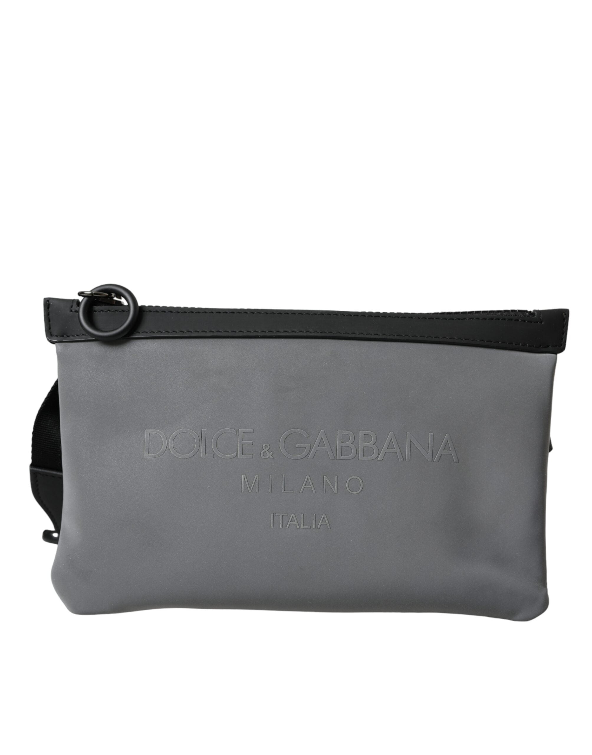 Dolce &amp; Gabbana – Gürteltasche aus Neopren mit Logo und Reißverschluss in Grau