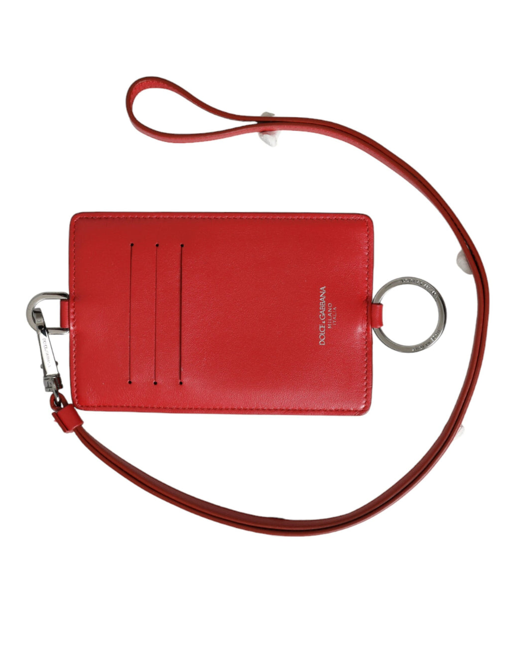 Dolce &amp; Gabbana – Kartenetui mit Logo und Lanyard aus rotem Kalbsleder