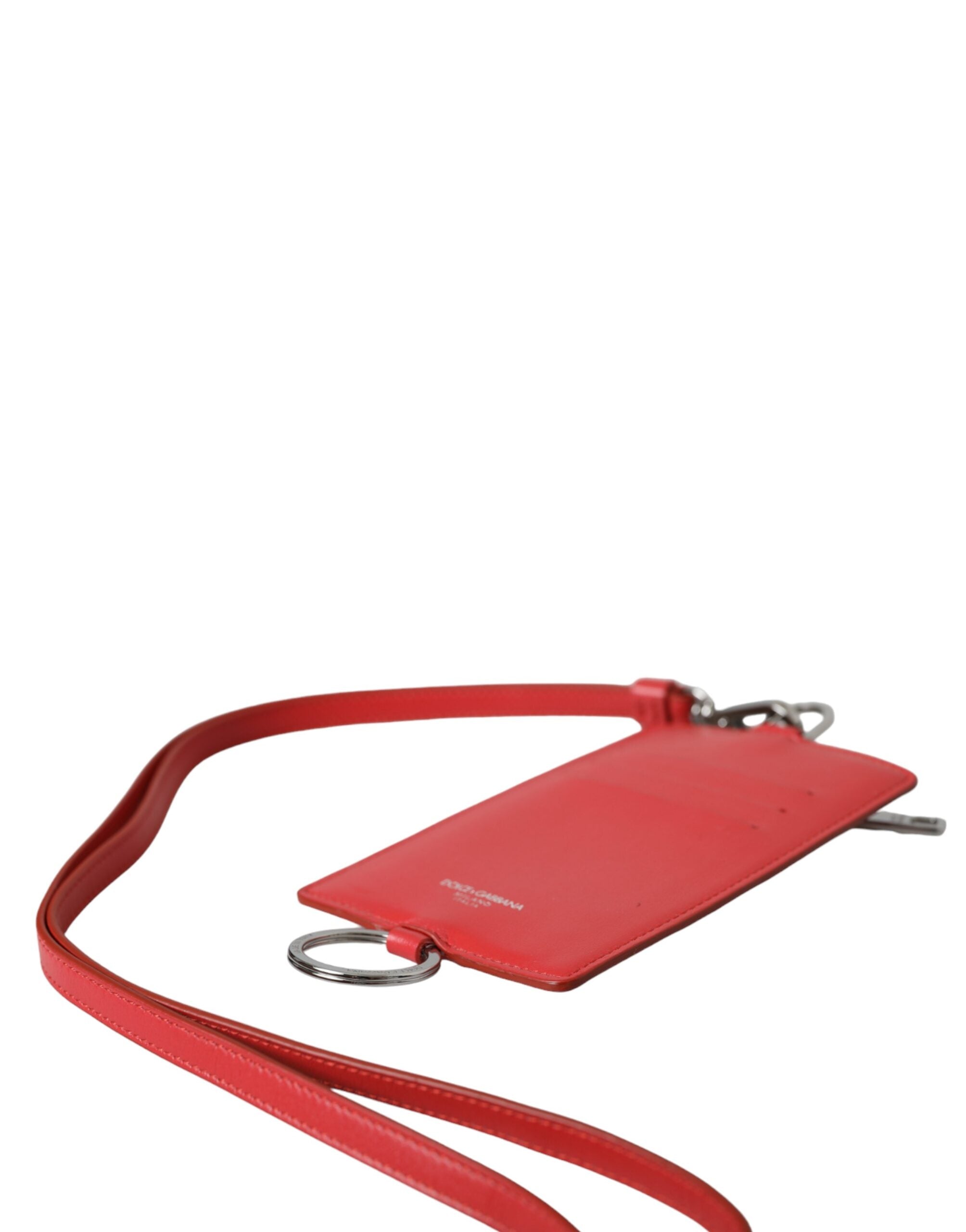 Dolce &amp; Gabbana – Kartenetui mit Logo und Lanyard aus rotem Kalbsleder