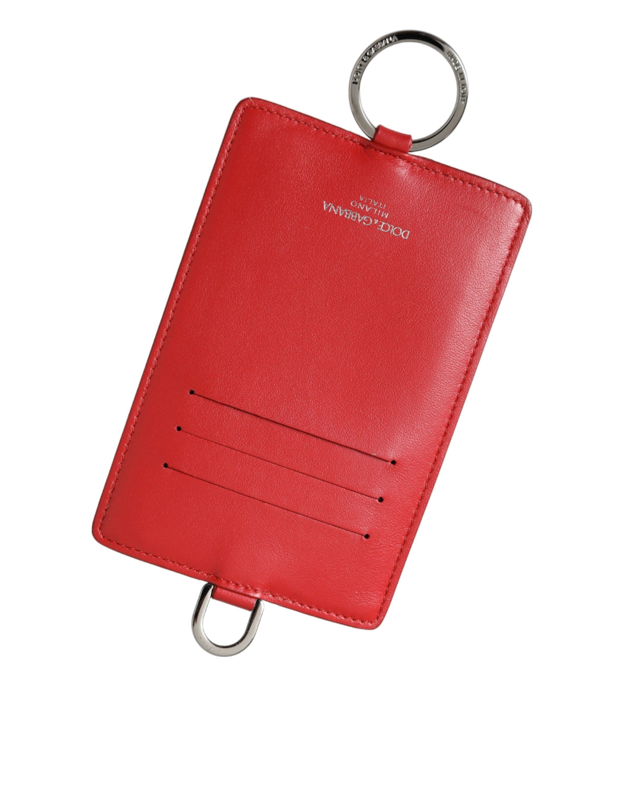 Dolce &amp; Gabbana – Kartenetui mit Logo und Lanyard aus rotem Kalbsleder