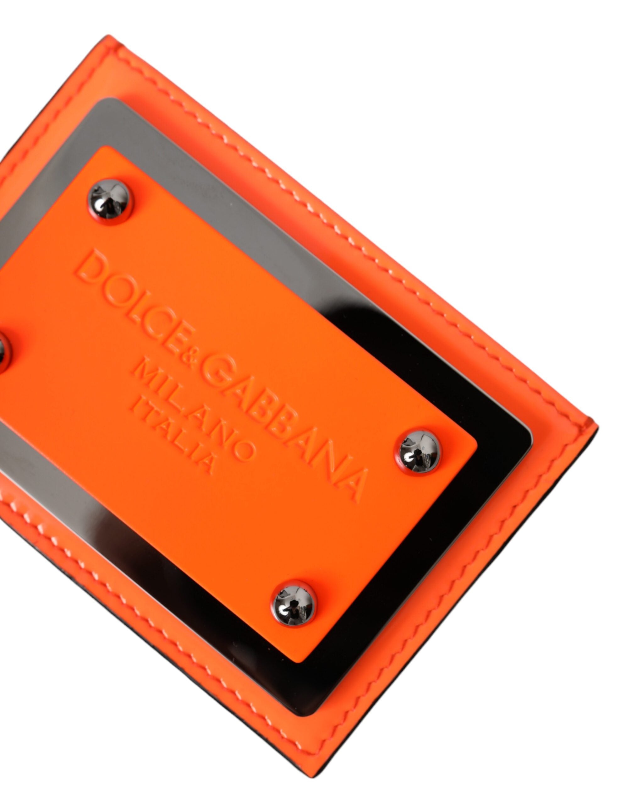 Dolce &amp; Gabbana – Kartenetui aus orange-schwarzem Leder mit Logo-Plakette