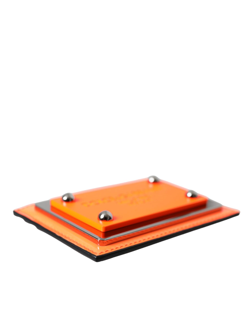Dolce &amp; Gabbana – Kartenetui aus orange-schwarzem Leder mit Logo-Plakette