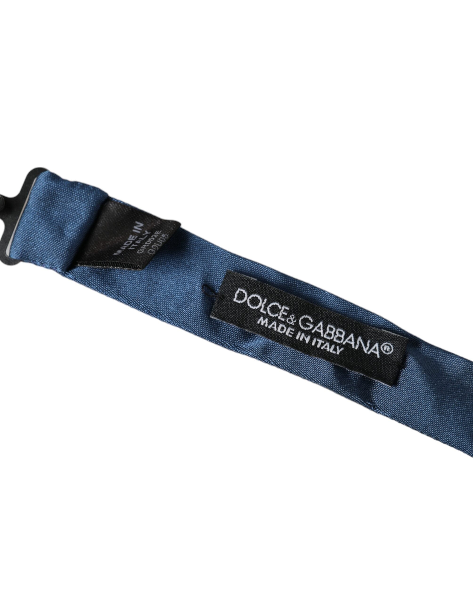 Dolce &amp; Gabbana Blaue Herrenfliege aus Satinseide mit verstellbarem Hals