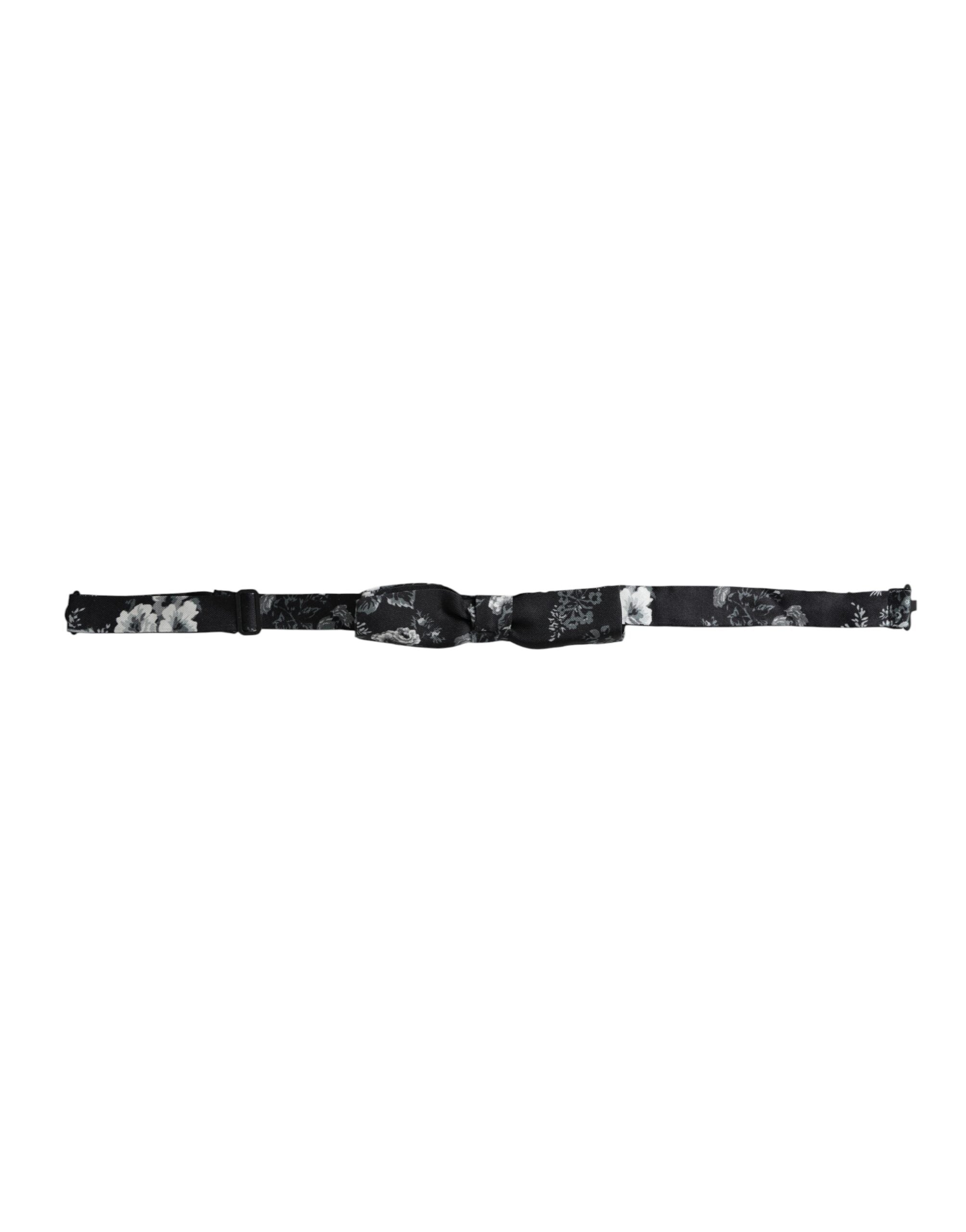 Dolce &amp; Gabbana Schwarze, florale Seidenfliege mit verstellbarem Halsausschnitt
