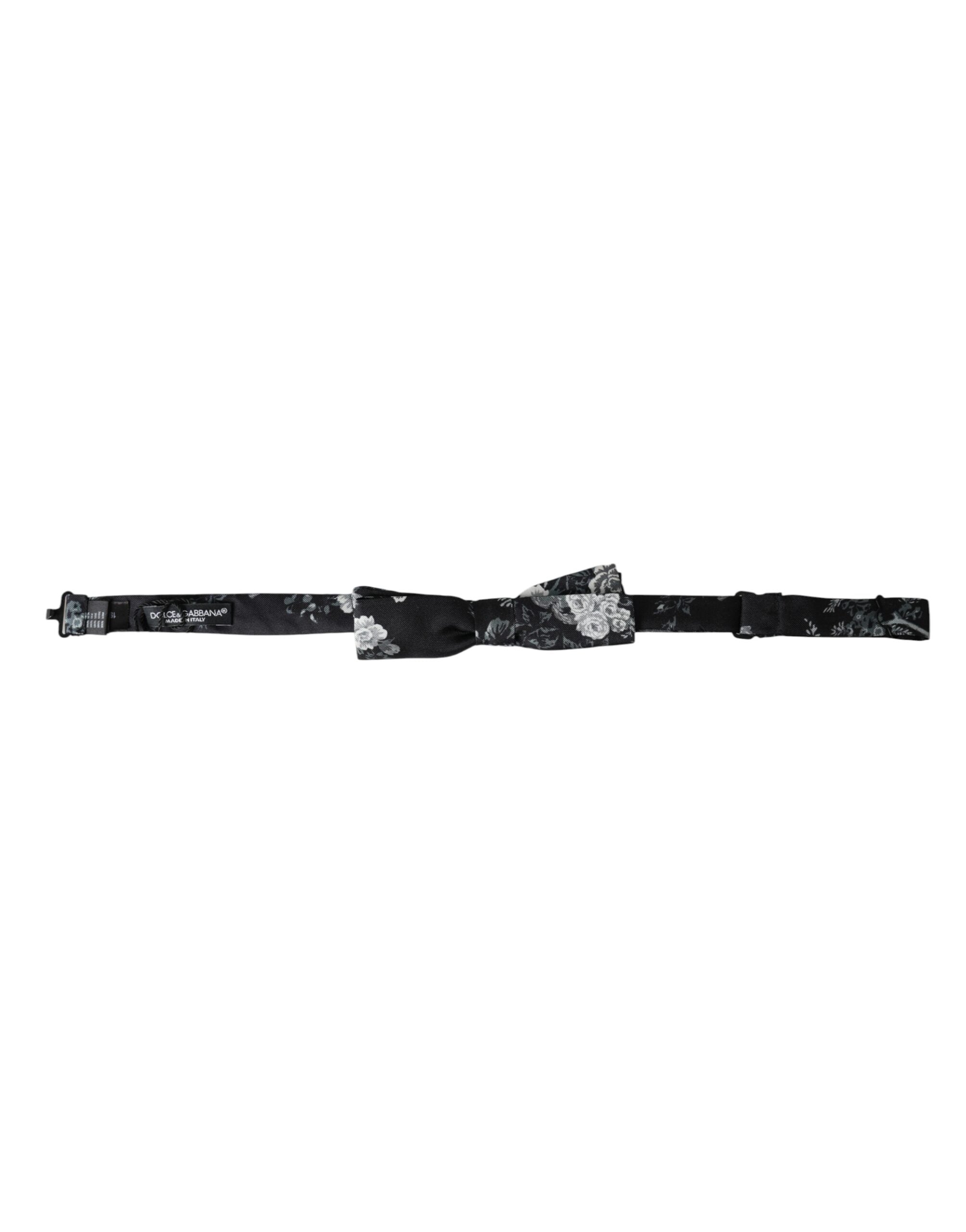 Dolce &amp; Gabbana Schwarze, florale Seidenfliege mit verstellbarem Halsausschnitt