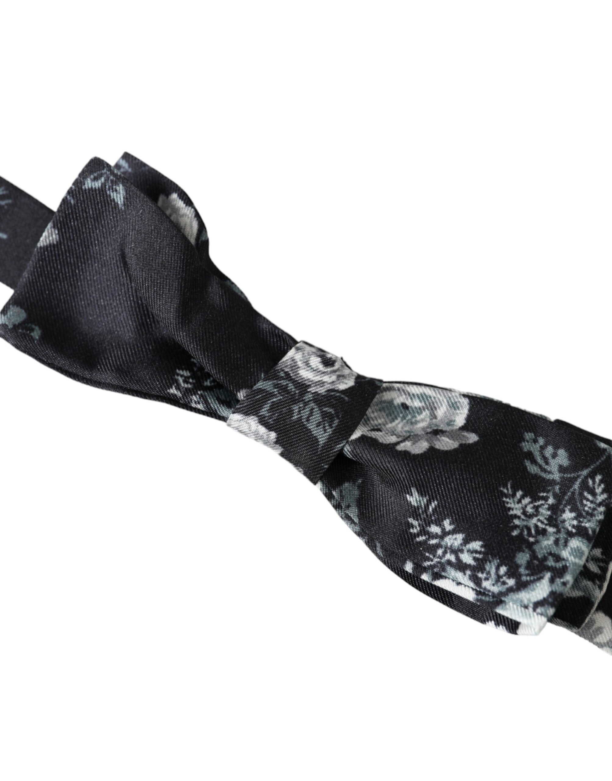 Dolce &amp; Gabbana Schwarze, florale Fantasy-Fliege mit verstellbarem Halsausschnitt für Herren
