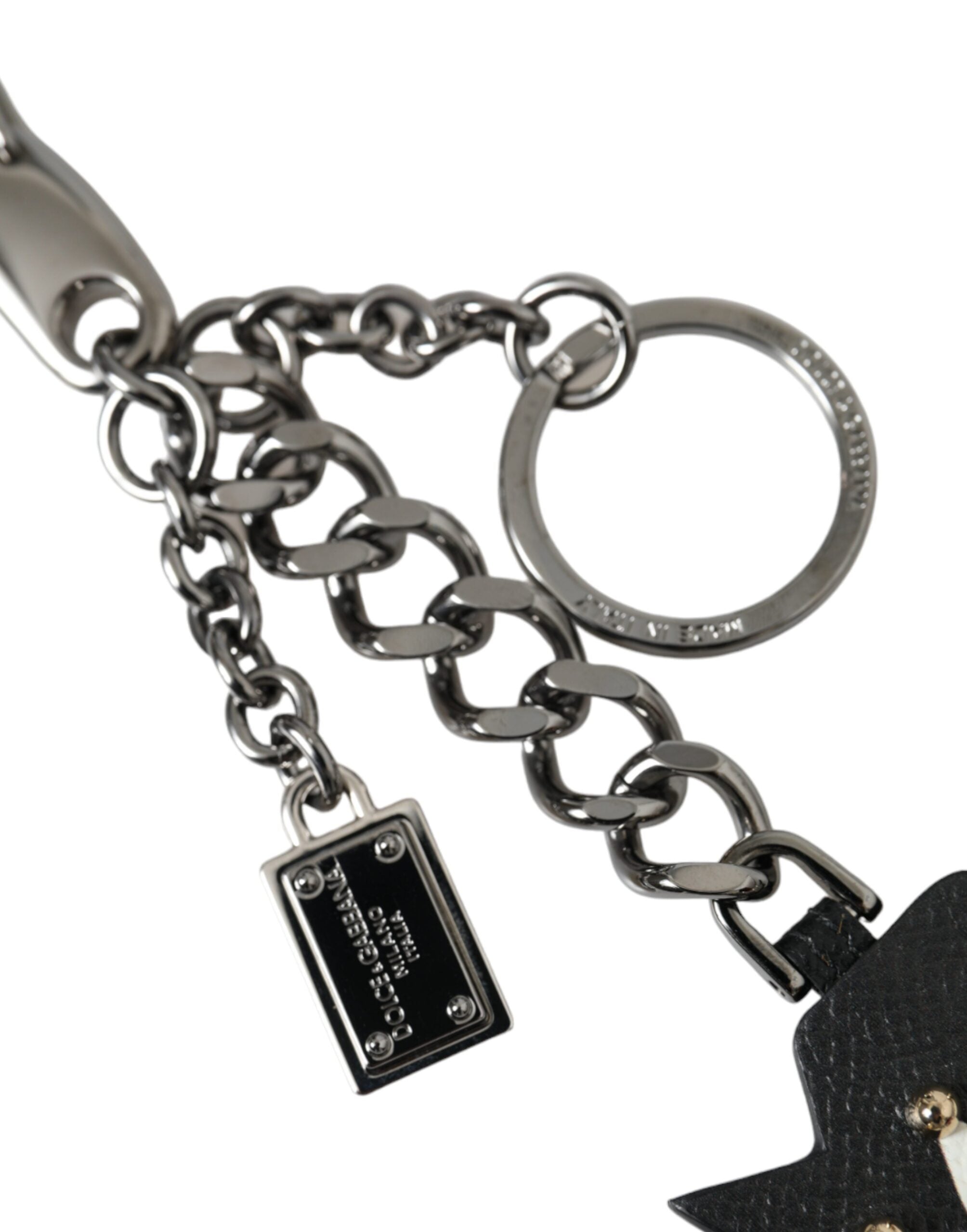 Dolce &amp; Gabbana Black Prince Nieten Logo Silber Messing Schlüsselanhänger Schlüsselanhänger
