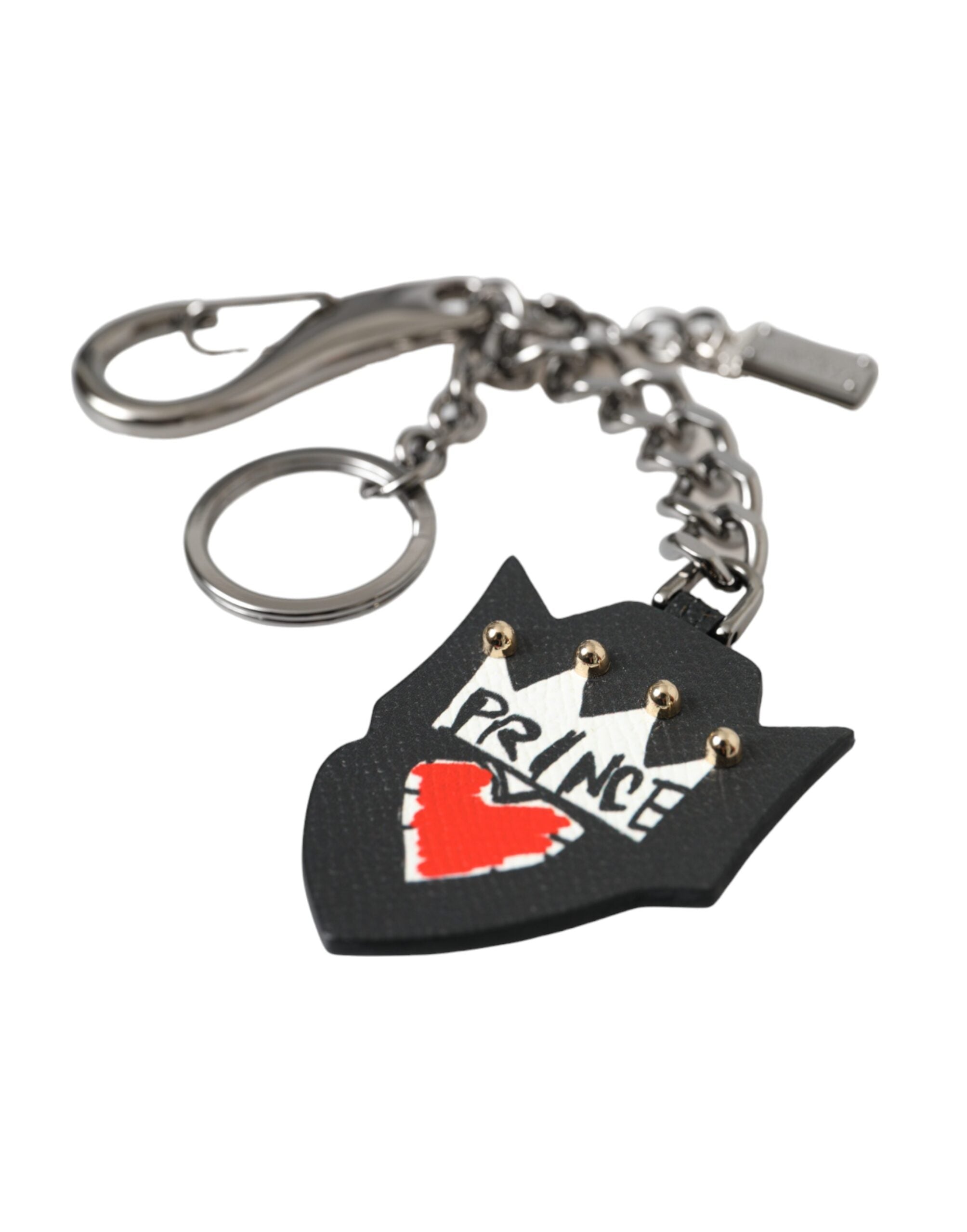 Dolce &amp; Gabbana Black Prince Nieten Logo Silber Messing Schlüsselanhänger Schlüsselanhänger
