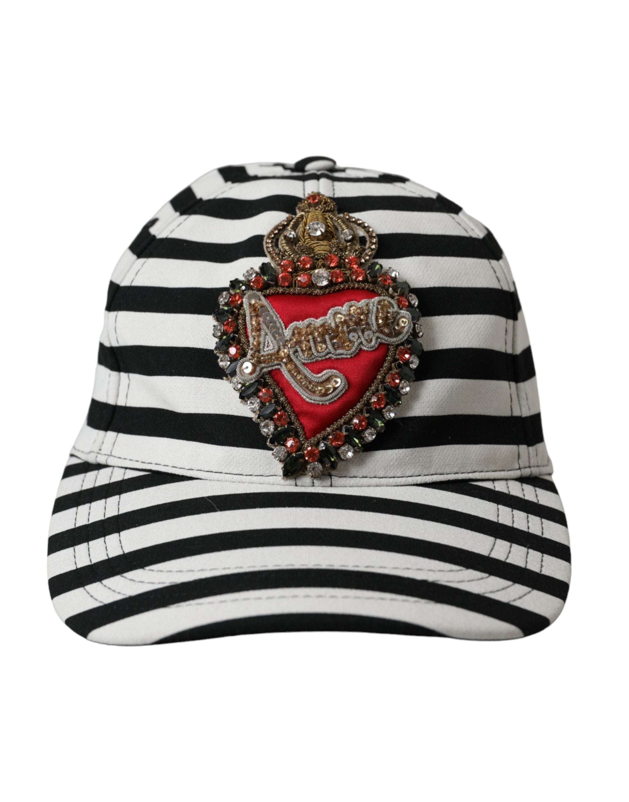 Dolce &amp; Gabbana – Baseballkappe mit Amore-Herz-Applikation in Schwarz und Weiß