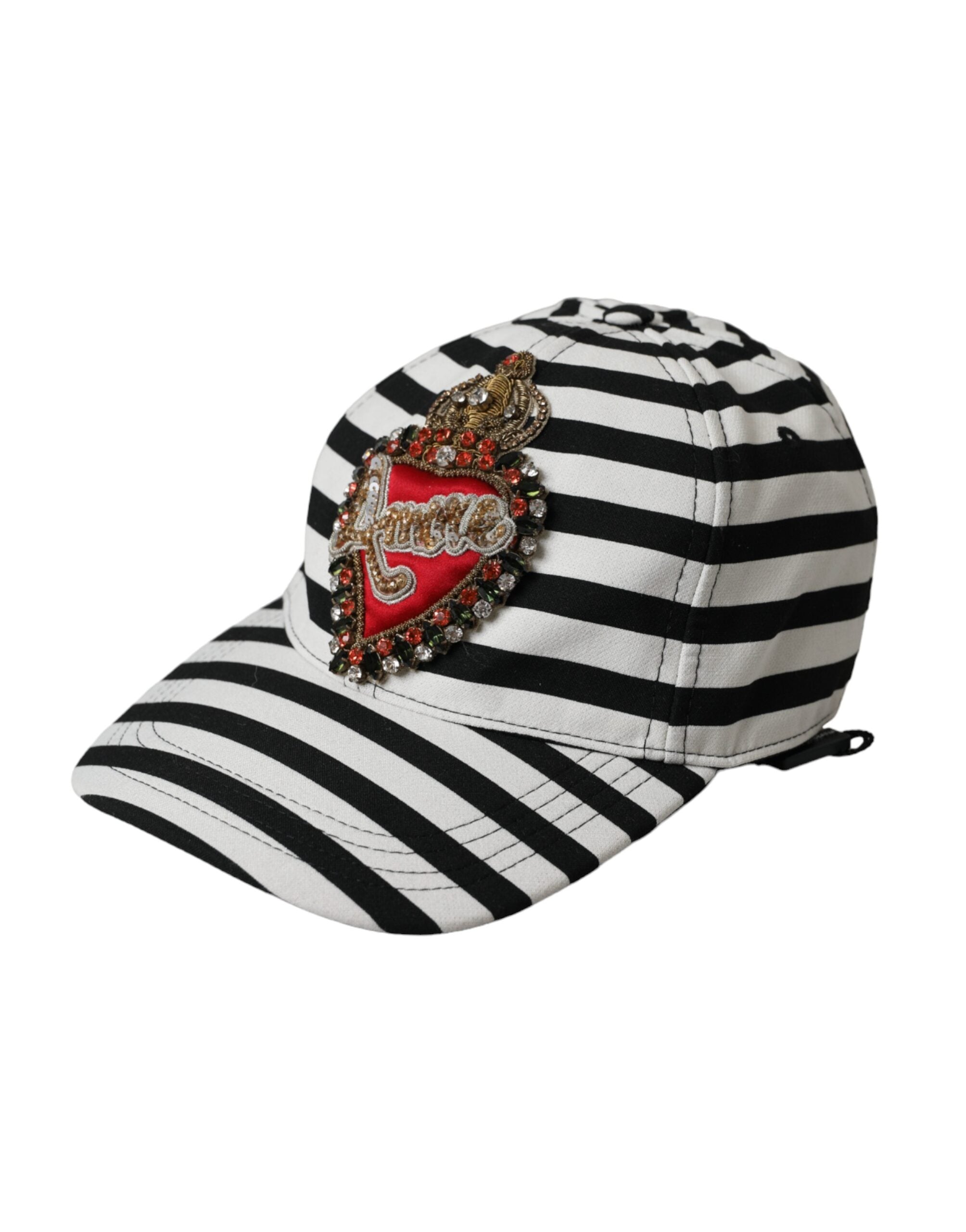 Dolce &amp; Gabbana – Baseballkappe mit Amore-Herz-Applikation in Schwarz und Weiß