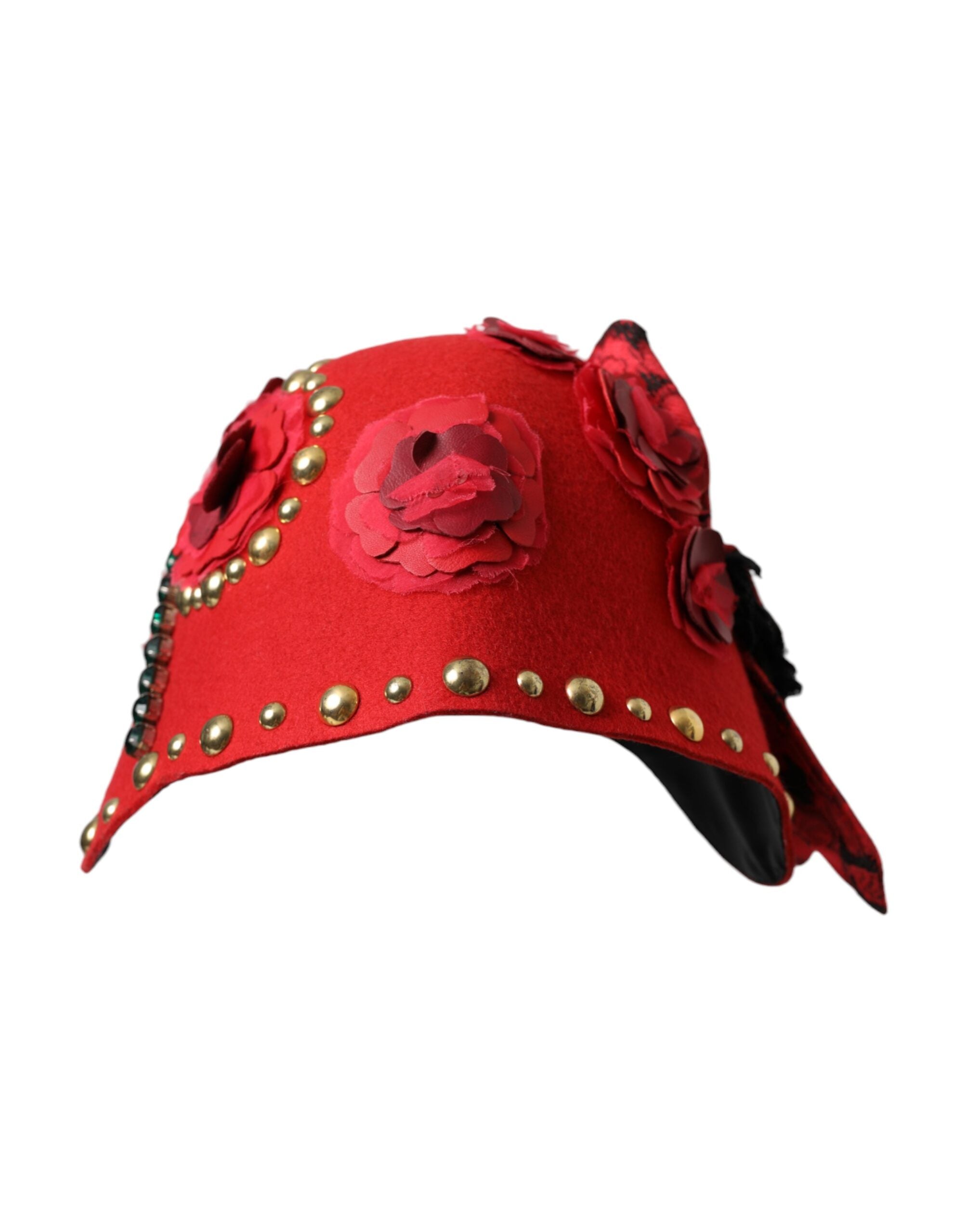 Dolce &amp; Gabbana – Hut mit roter Kristall- und goldener Rosenbrosche
