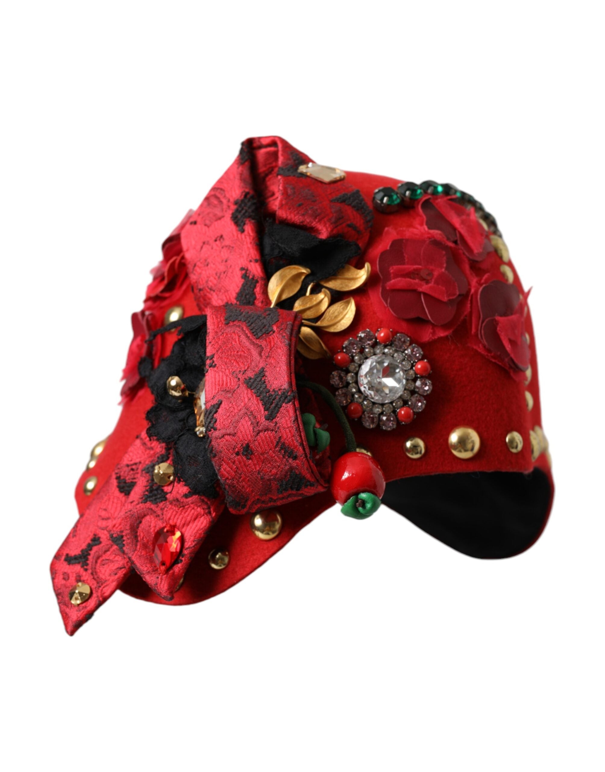 Dolce &amp; Gabbana – Hut mit roter Kristall- und goldener Rosenbrosche