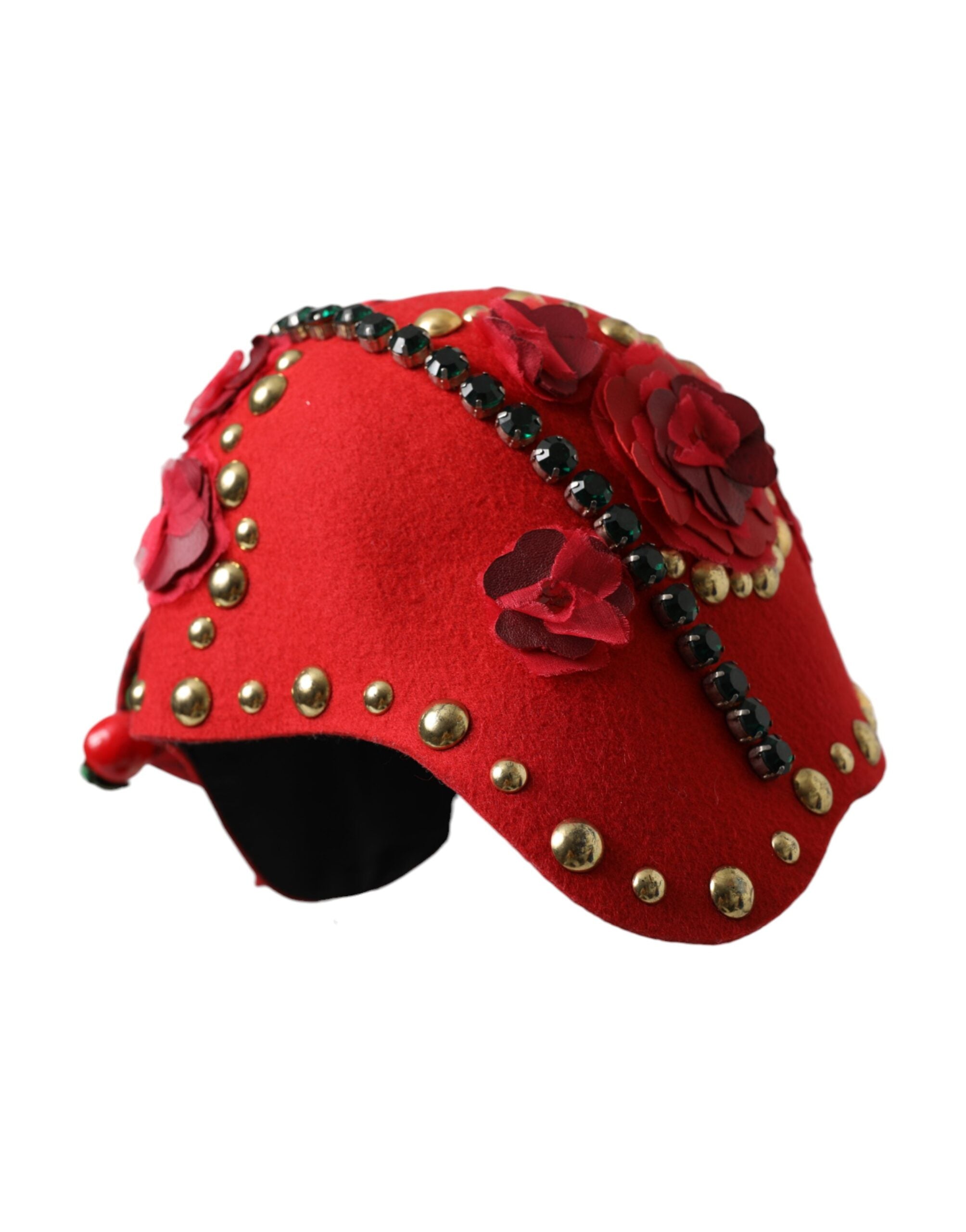 Dolce &amp; Gabbana – Hut mit roter Kristall- und goldener Rosenbrosche
