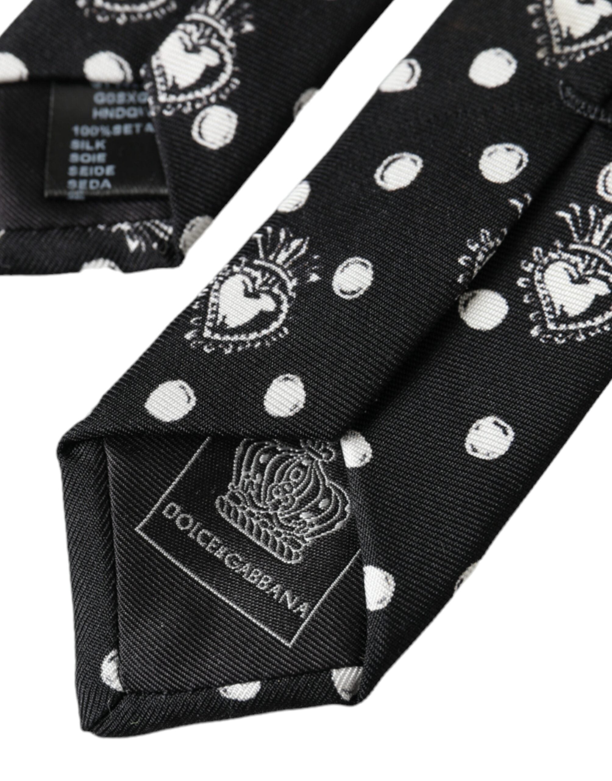 Dolce &amp; Gabbana – Verstellbare Krawatte mit schwarzem Herz- und Punktmuster