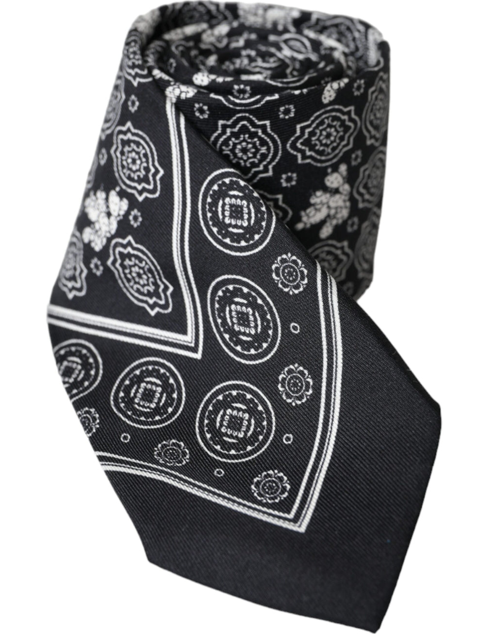 Dolce &amp; Gabbana – Verstellbare Krawatte aus 100 % Seide mit schwarzem Muster