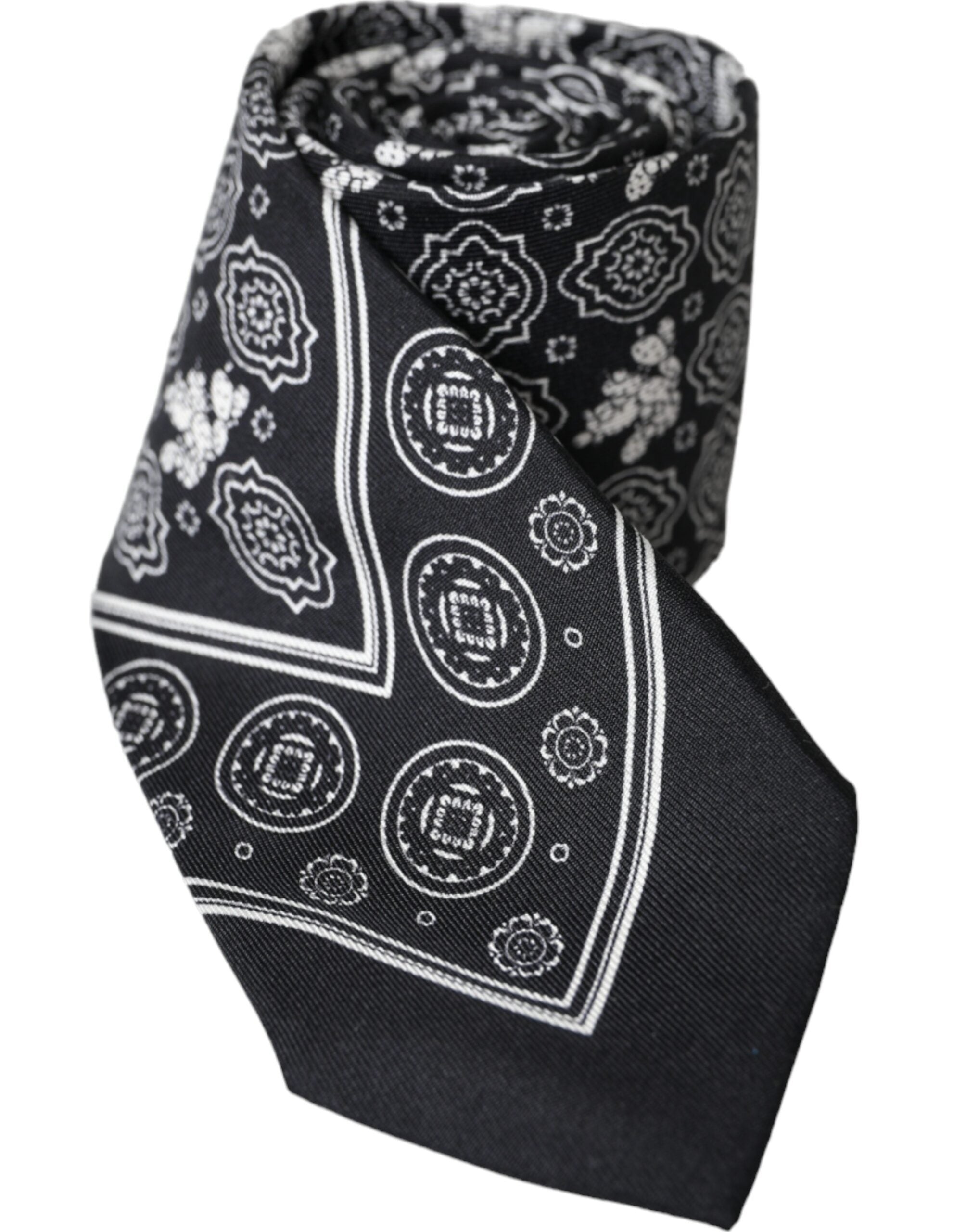 Dolce &amp; Gabbana – Verstellbare Krawatte aus 100 % Seide mit schwarzem Muster
