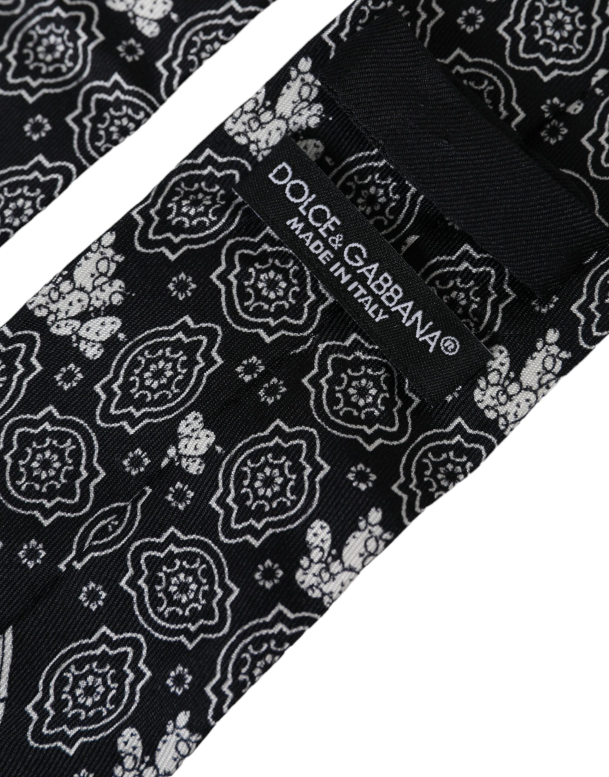 Dolce &amp; Gabbana – Verstellbare Krawatte aus 100 % Seide mit schwarzem Muster