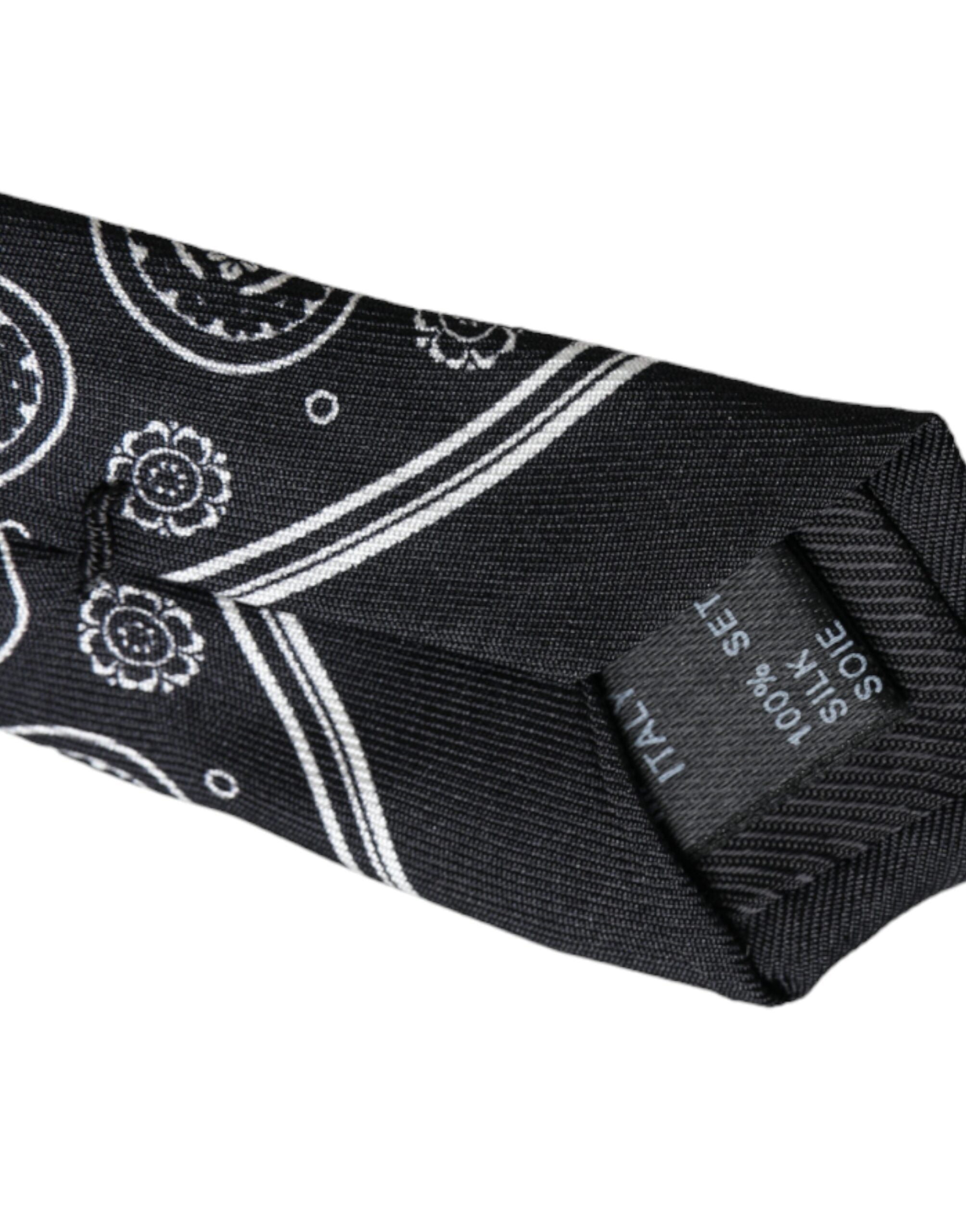 Dolce &amp; Gabbana – Verstellbare Krawatte aus 100 % Seide mit schwarzem Muster