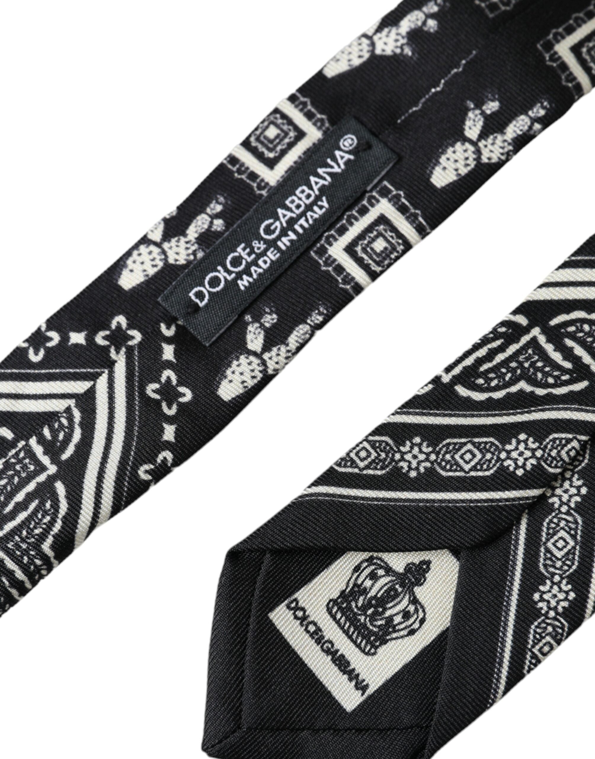 Dolce &amp; Gabbana – Verstellbare Krawatte aus 100 % Seide mit schwarzem Muster