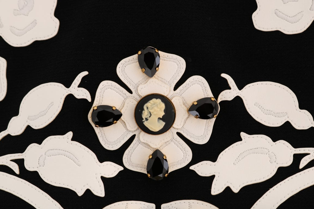 Dolce &amp; Gabbana – Schwarz-weißer Bleistiftrock mit Blumenmuster und Barockkristallen